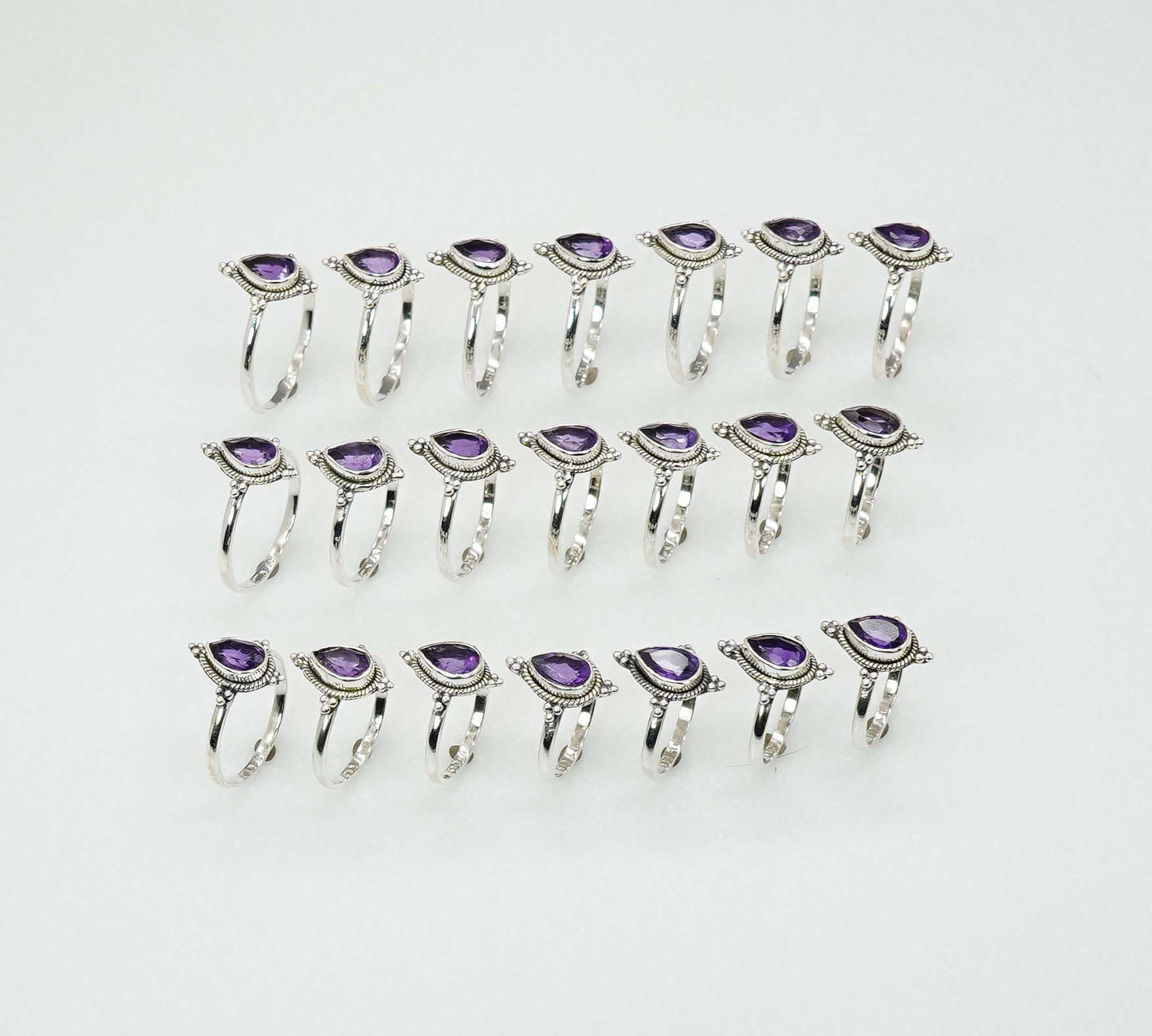 Wholesale 925 21PC Solid Sterling Silver Faceted Purple Amethyst Ring Lot