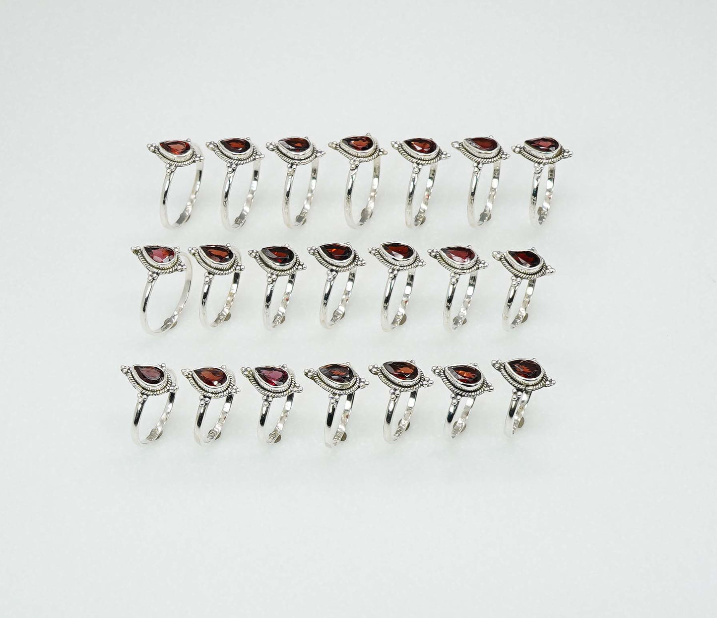 Wholesale 925 21PC Solid Sterling Silver Faceted Red Garnet Ring Lot