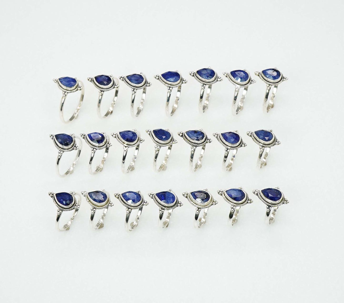 Wholesale 925 21PC Solid Sterling Silver Faceted Simulated Sapphire Ring Lot