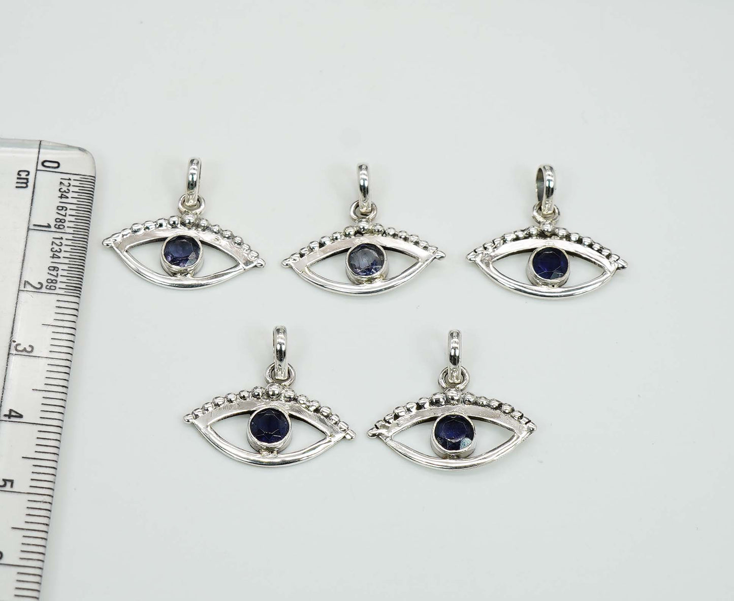 Wholesale 925 5PC Solid Sterling Silver Cut Blue Iolite Eye Style Pendant Lot