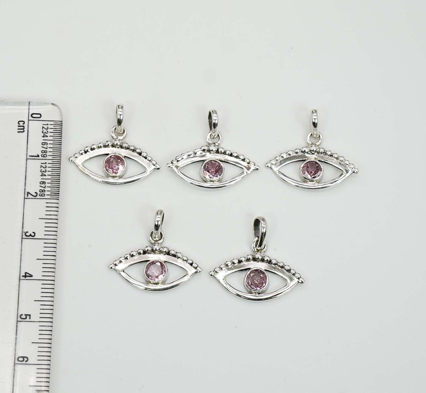 Wholesale 925 5PC Solid Sterling Silver Cut Pink Topaz Eye Style Pendant Lot