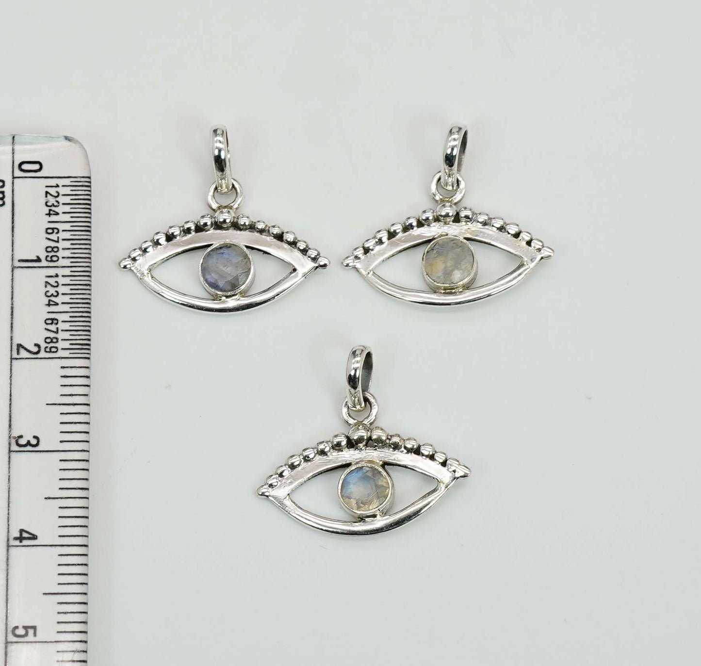 Wholesale 925 3PC Sterling Silver Cut Rainbow Moonstone Eye Style Pendant Lot