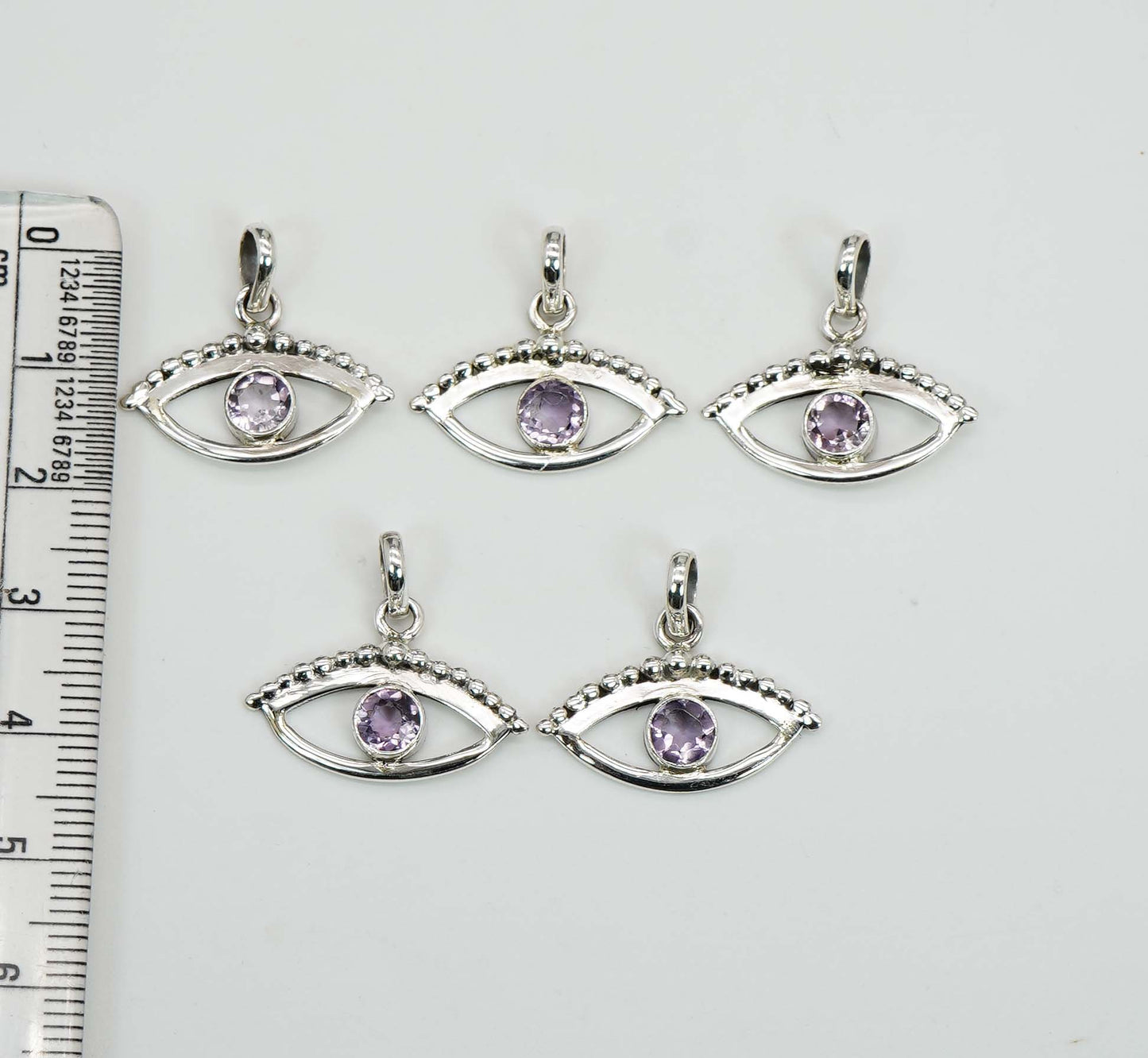 Wholesale 925 5PC Sterling Silver Cut Purple Amethyst Eye Style Pendant Lot
