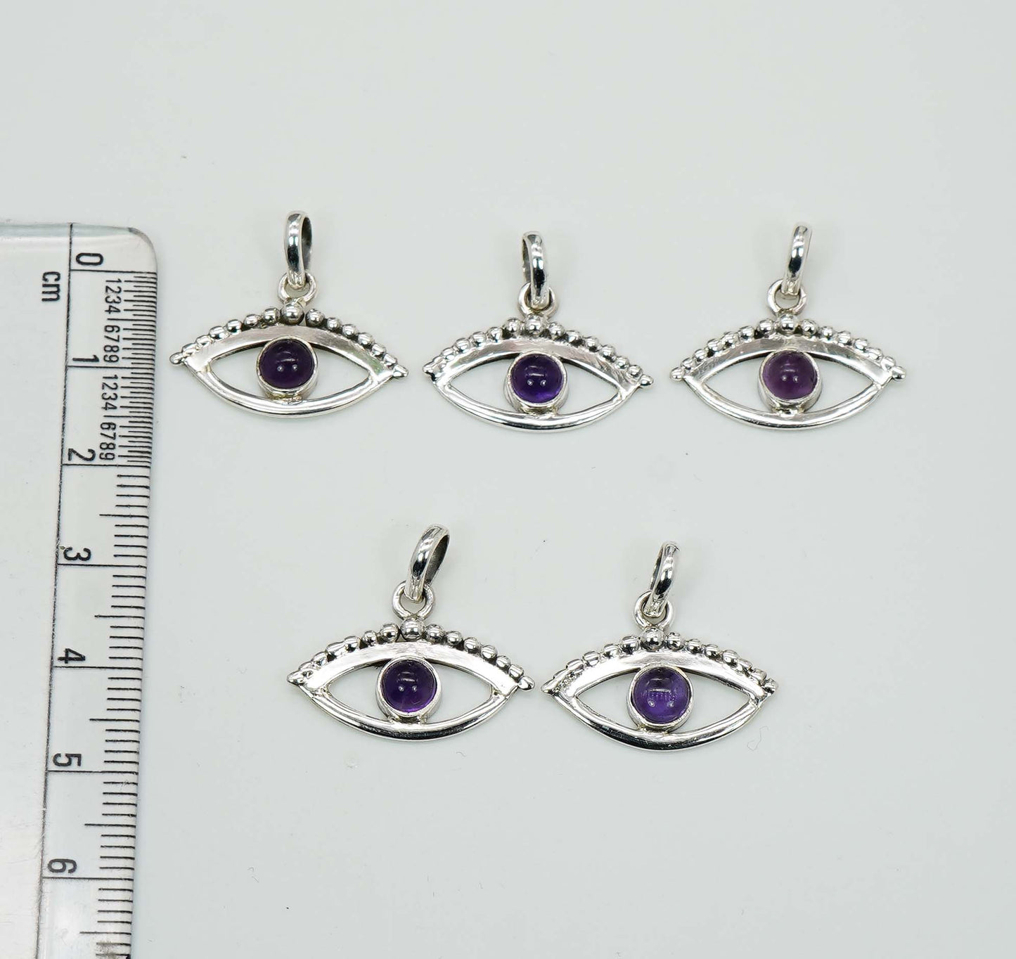 Wholesale 925 5PC Solid Sterling Silver Purple Amethyst Eye Style Pendant Lot