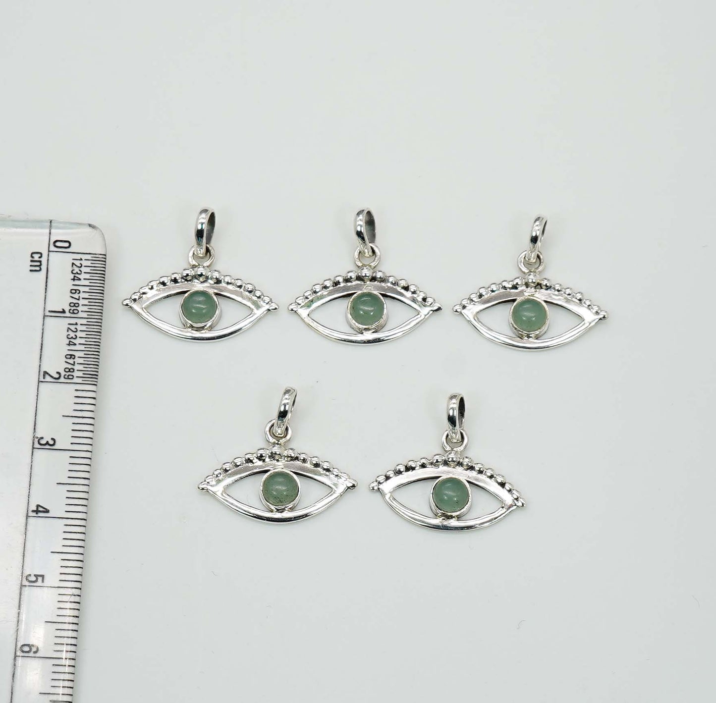 Wholesale 925 5PC Solid Sterling Silver Aqua Chalcedony Eye Style Pendant Lot