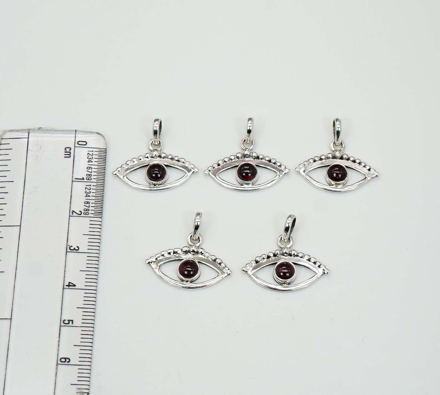 Wholesale 925 5PC Solid Sterling Silver Red Garnet Eye Style Pendant Lot