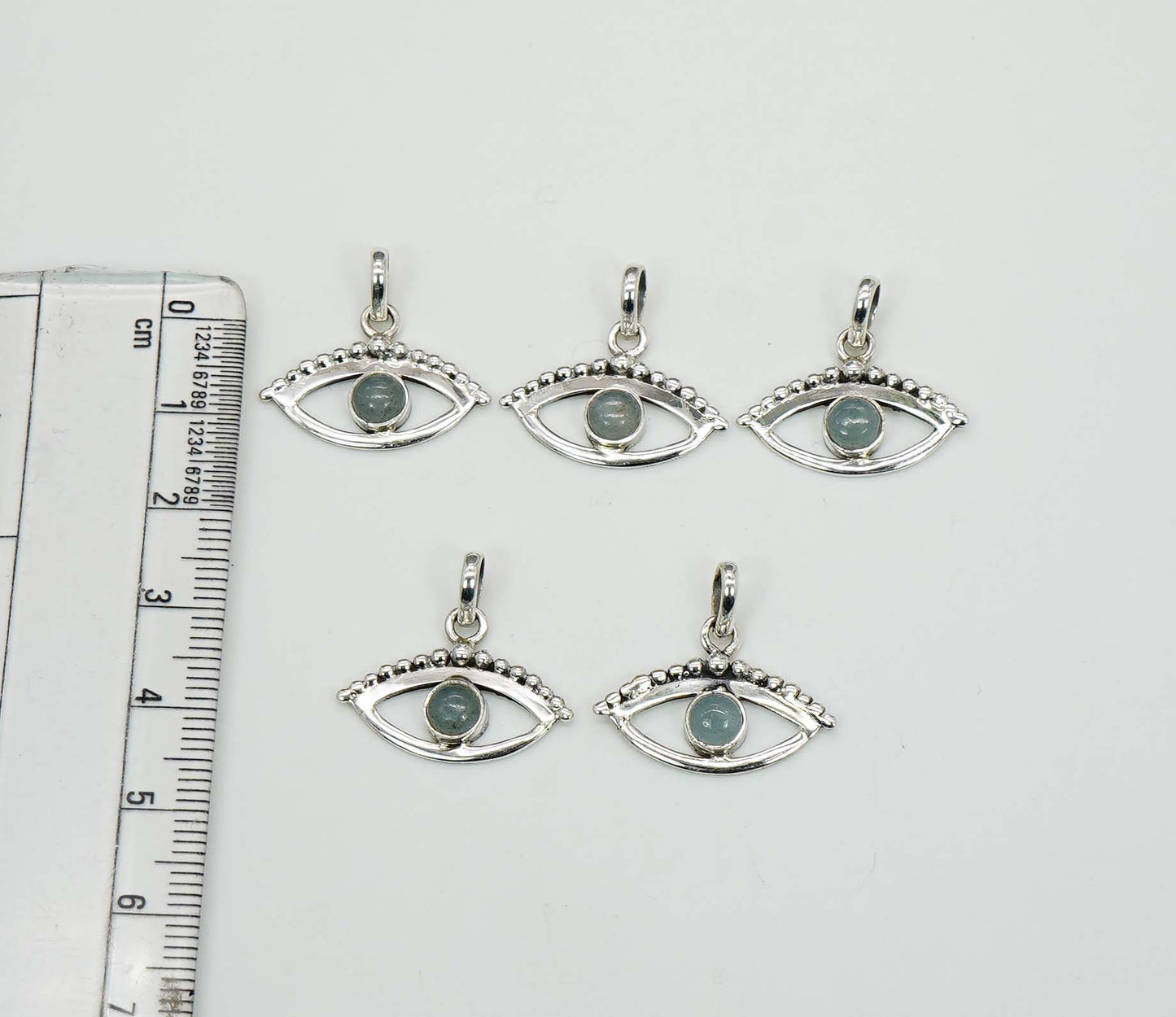 Wholesale 925 5PC Solid Sterling Silver Aquamarine Eye Style Pendant Lot