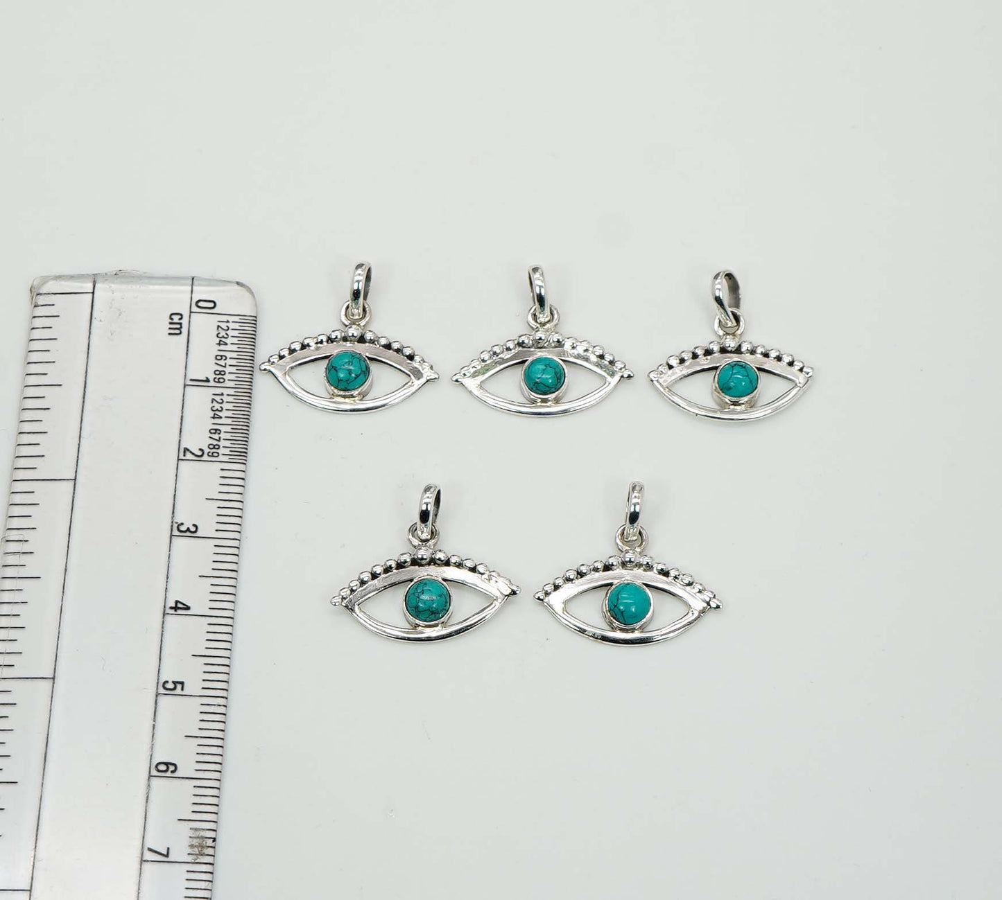 Wholesale 925 5PC Solid Sterling Silver Blue Turquoise Eye Style Pendant Lot