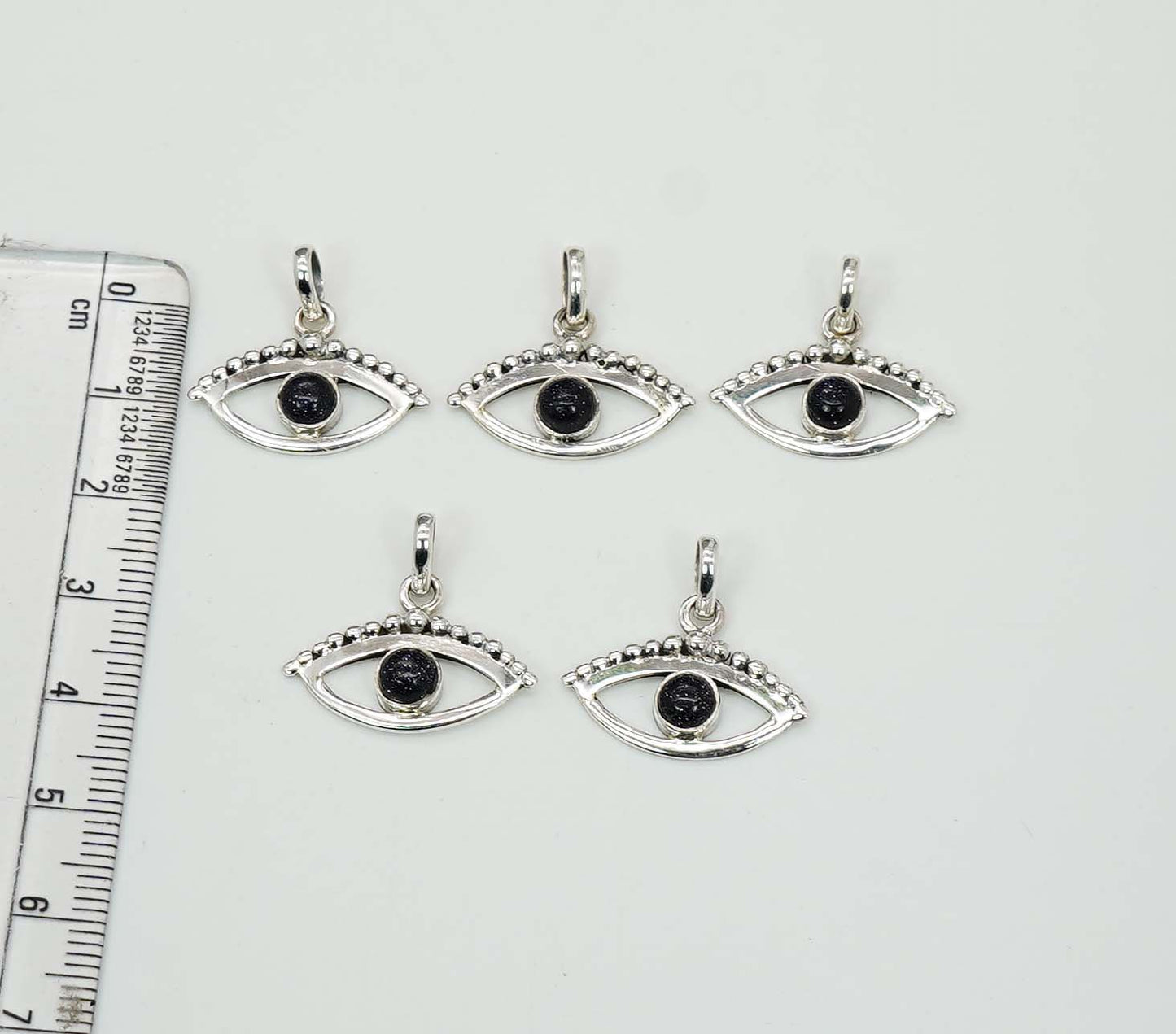 Wholesale 925 5PC Solid Sterling Silver Blue Sunstone Eye Style Pendant Lot