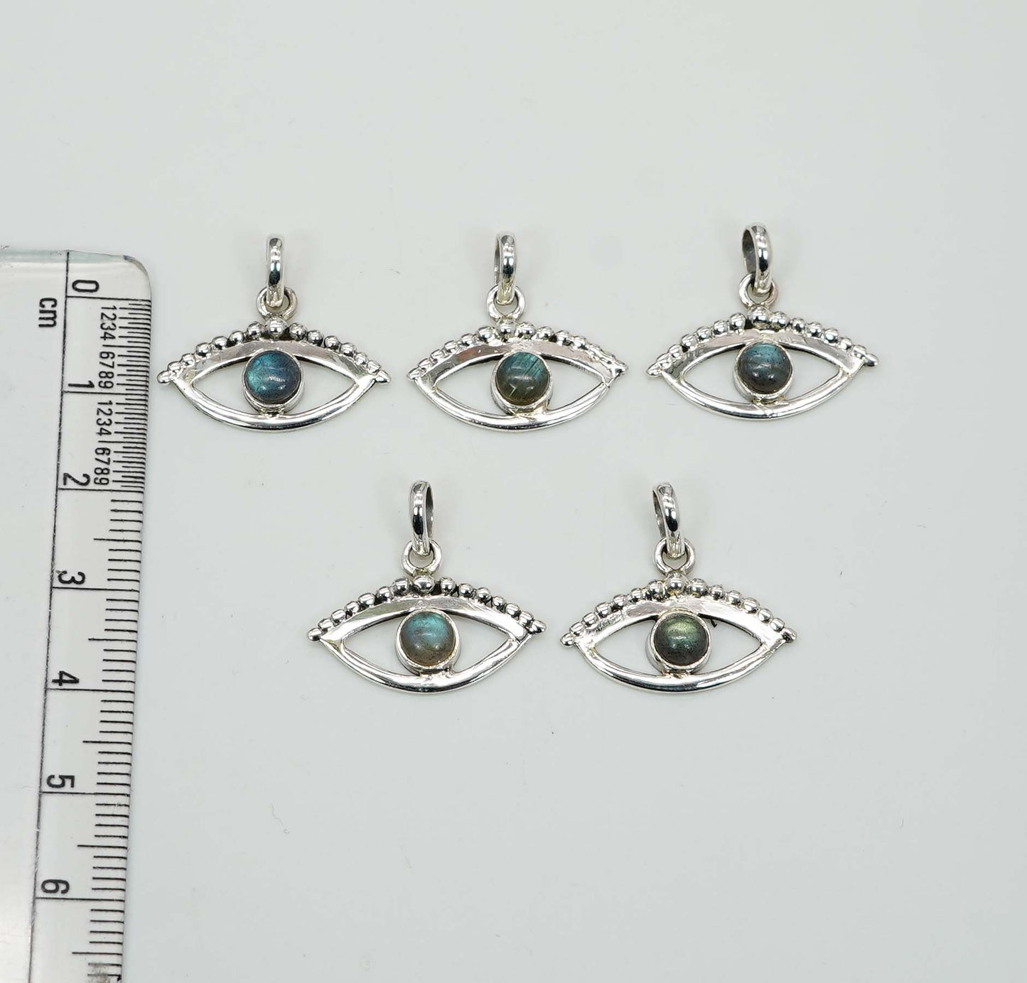 Wholesale 925 5PC Solid Sterling Silver Labradorite Eye Style Pendant Lot