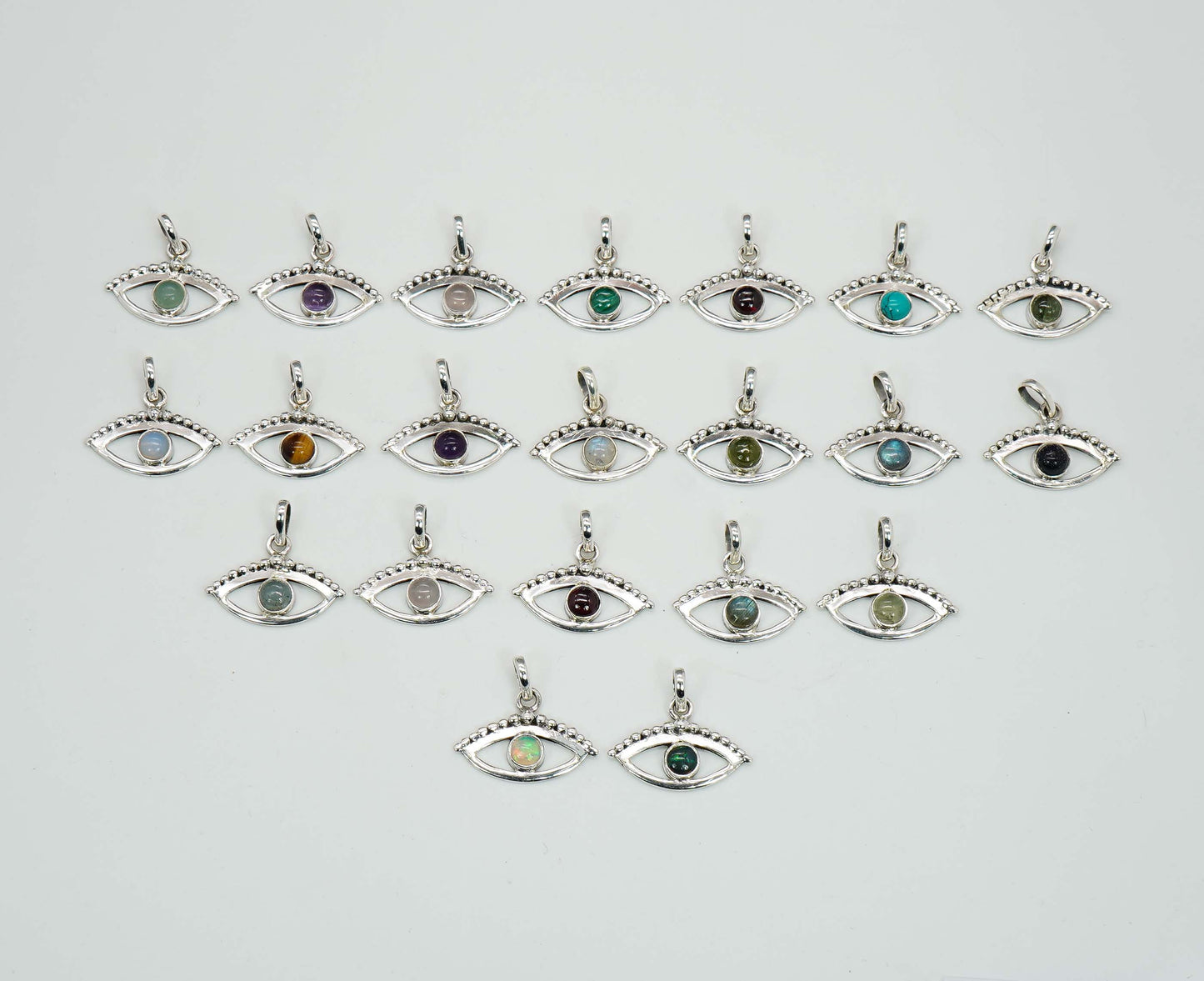 Wholesale 925 21PC Sterling Silver Amethyst Mixstone Eye Style Pendant Lot