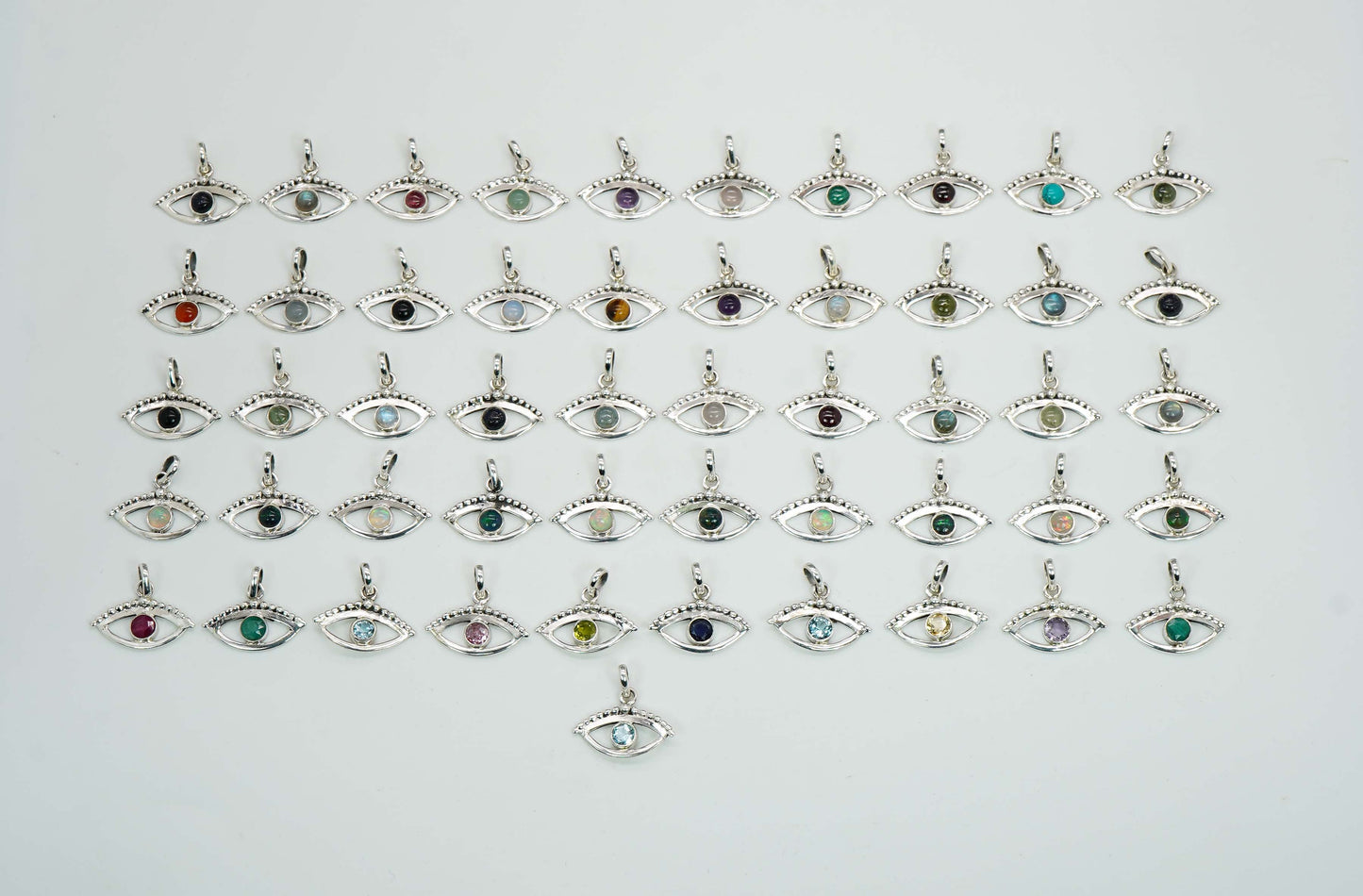 Wholesale 925 51PC Sterling Silver Amethyst Mixstone Eye Style Pendant Lot