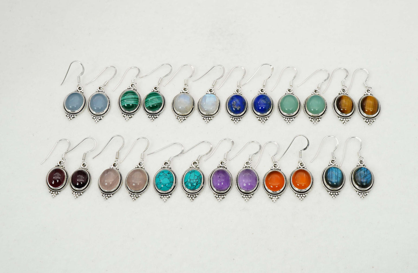 Wholesale 925 12PR Sterling Silver Turquoise Tiger Eye Mix Hook Earring Lot