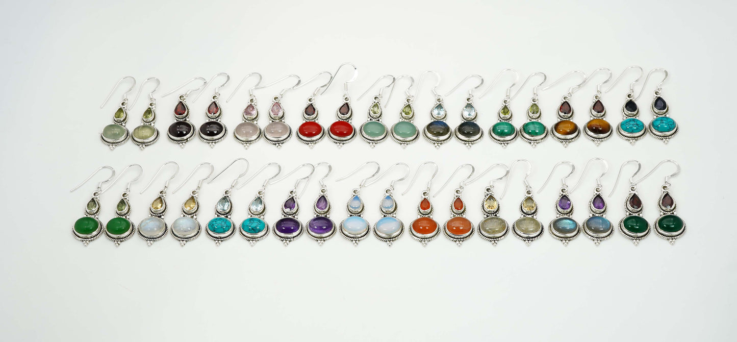 Wholesale 925 18PR Sterling Silver Turquoise Tiger Eye Mix Hook Earring Lot