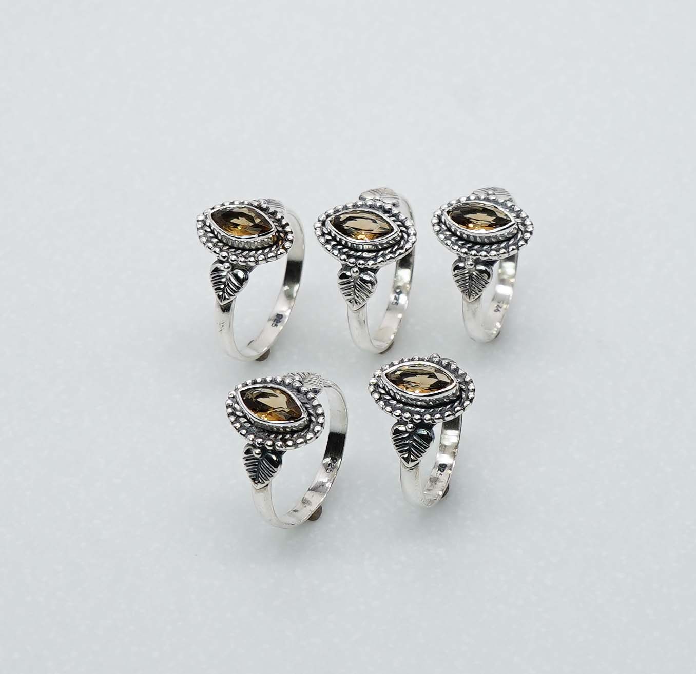 Wholesale 925 5PC Solid Sterling Silver Faceted Natural Smoky Ring Lot