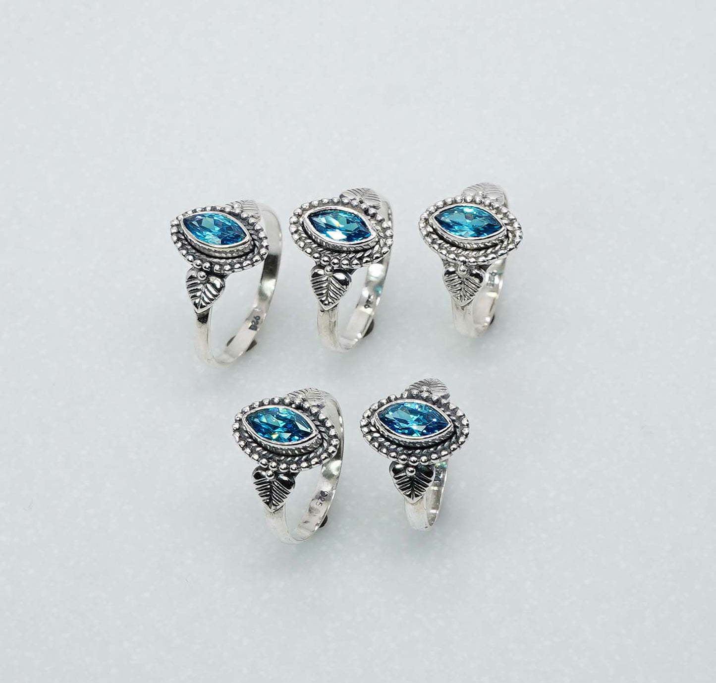 Wholesale 925 5PC Solid Sterling Silver Natural Swiss Blue Topaz Ring Lot