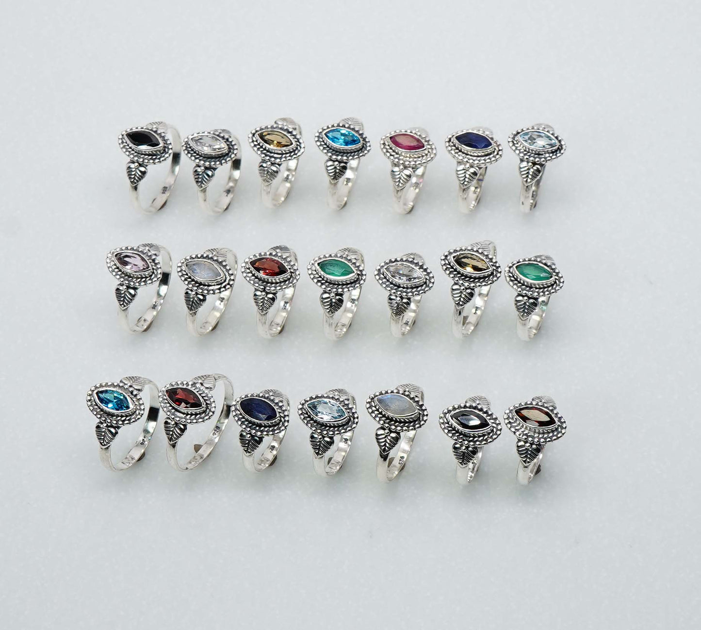 Wholesale 925 21PC Solid Sterling Silver Blue Topaz Garnet Mixstone Ring Lot