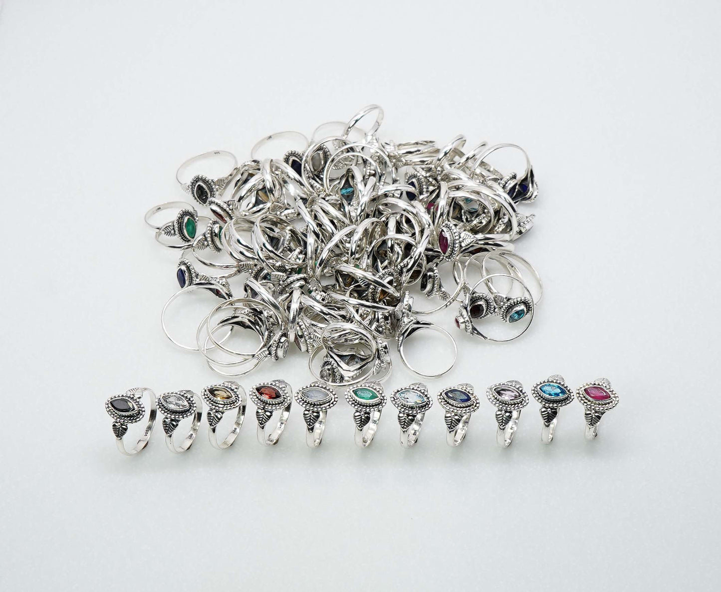 Wholesale 925 88PC Solid Sterling Silver Blue Topaz Garnet Mixstone Ring Lot