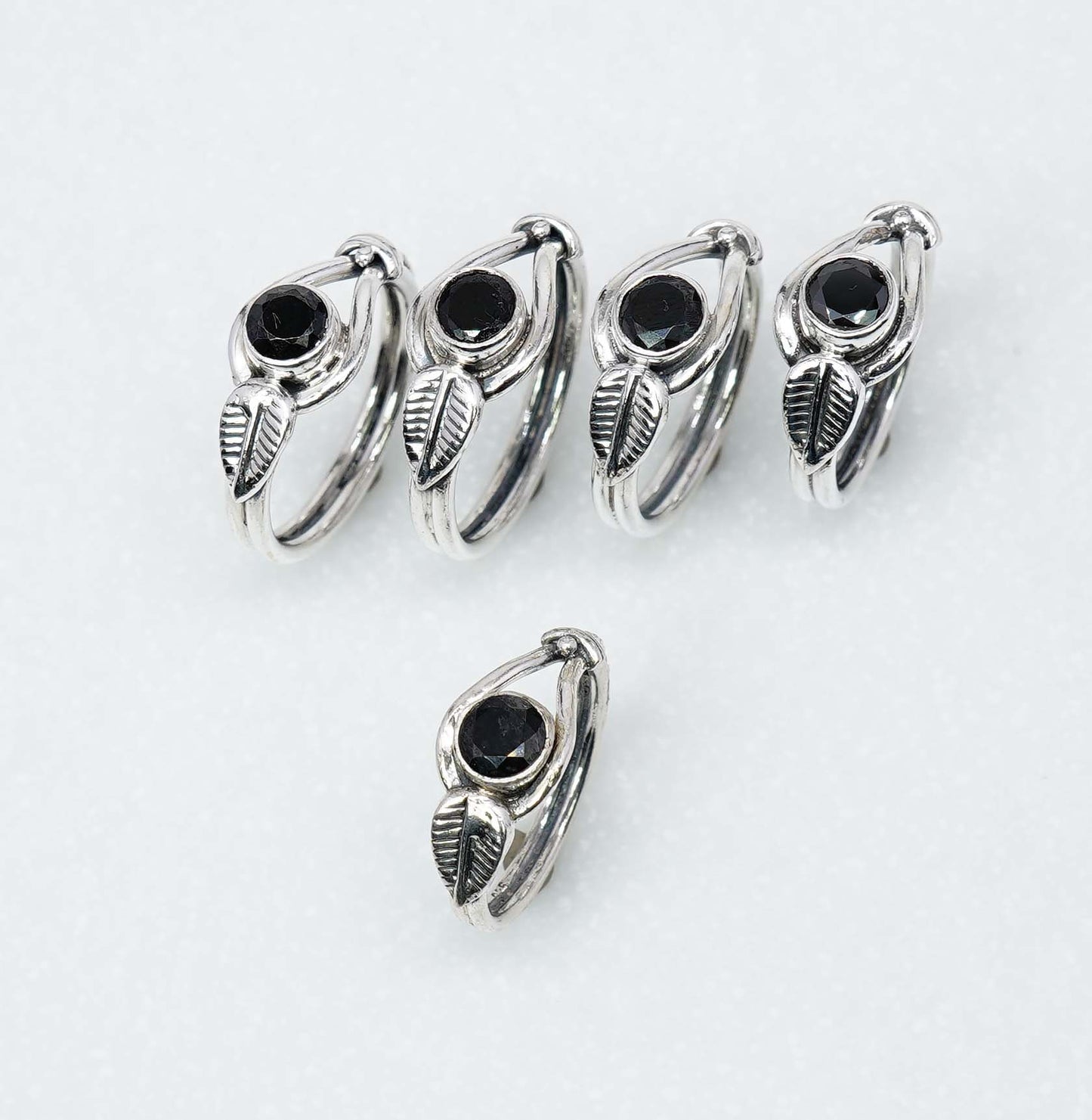 Wholesale 925 5PC Solid Sterling Silver Faceted Natural Black Onyx Ring Lot
