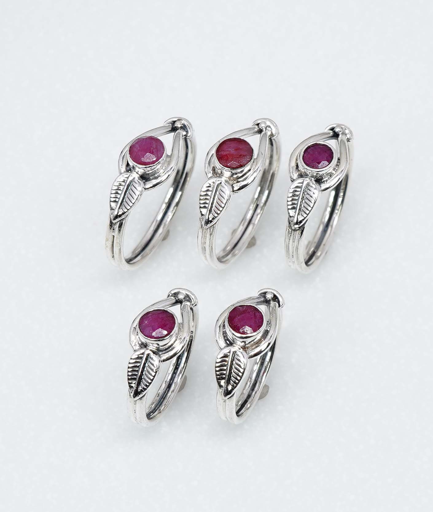 Wholesale 925 5PC Solid Sterling Silver Simulated Ruby Ring Lot