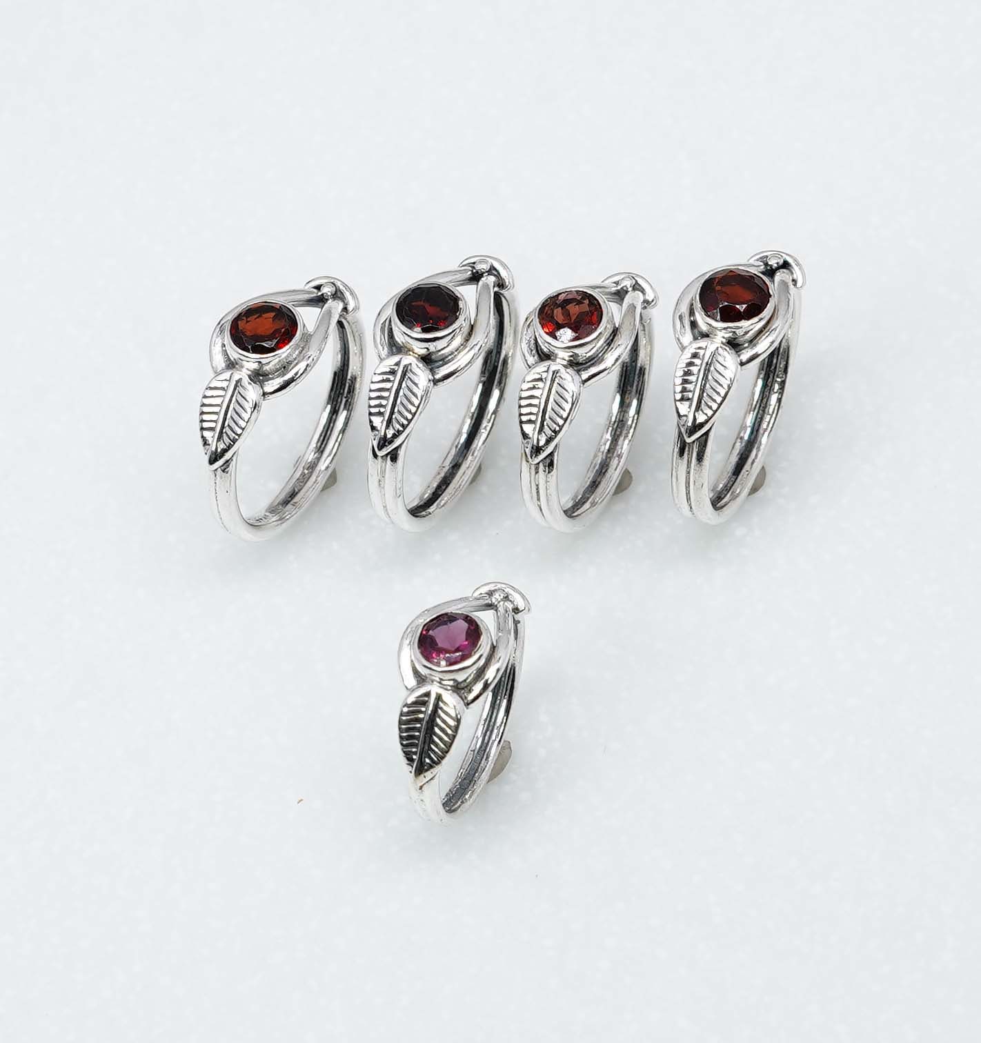 Wholesale 925 5PC Solid Sterling Silver Faceted Natural Red Garnet Ring Lot