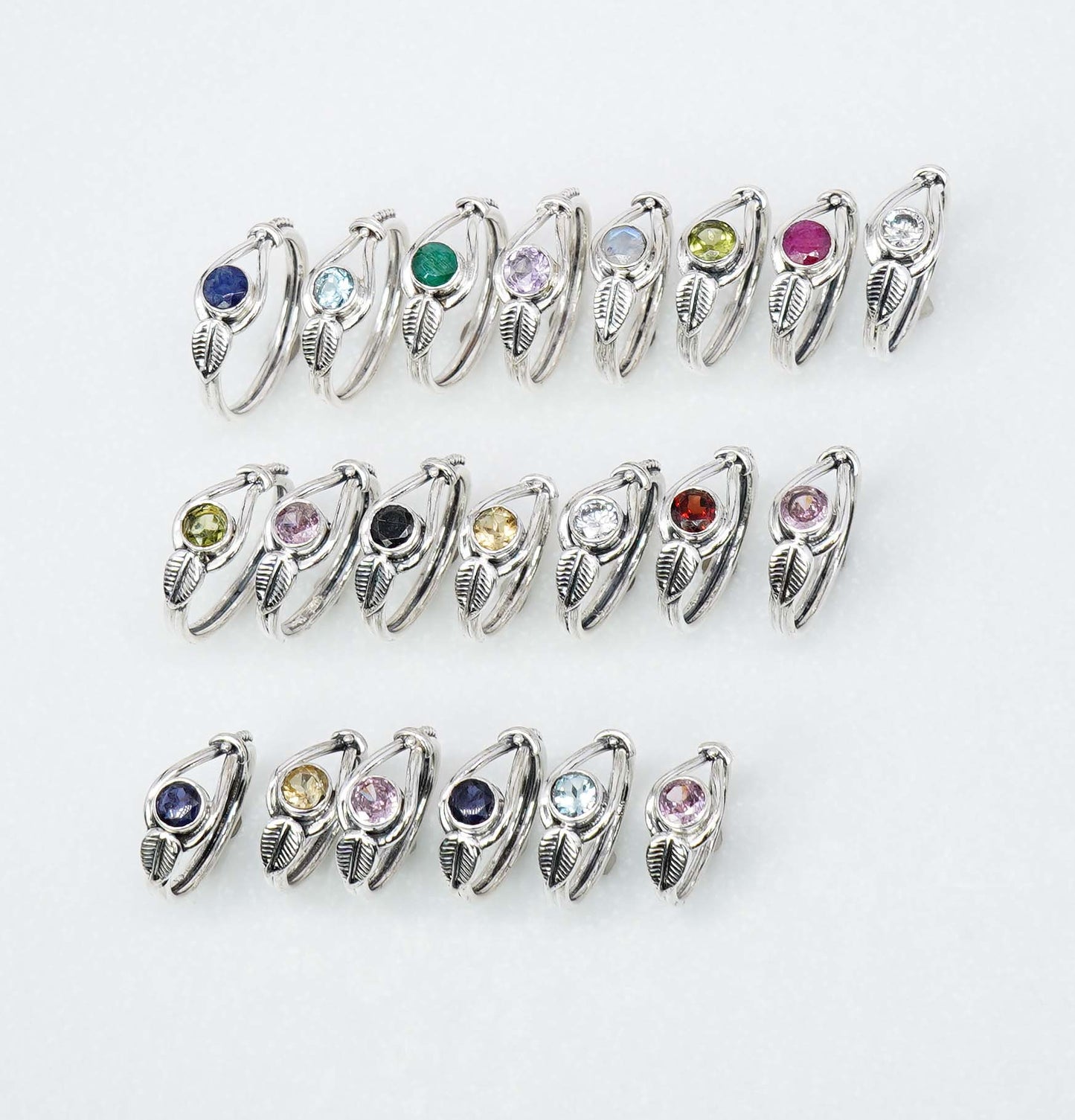 Wholesale 925 21PC Solid Sterling Silver Peridot Blue Topaz Mixstone Ring Lot