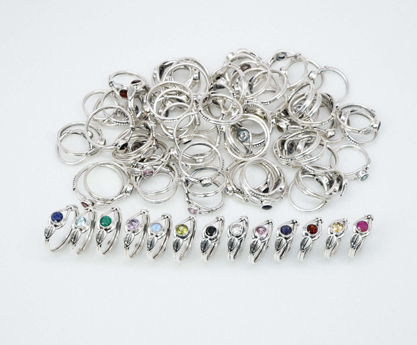 Wholesale 925 51PC Solid Sterling Silver Peridot Blue Topaz Mixstone Ring Lot