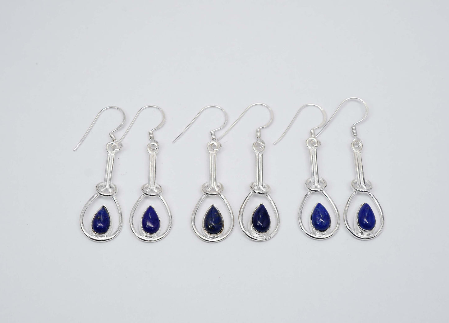 Wholesale 925 3PR Solid Sterling Silver Blue Lapis Lazuli Hook Earring Lot