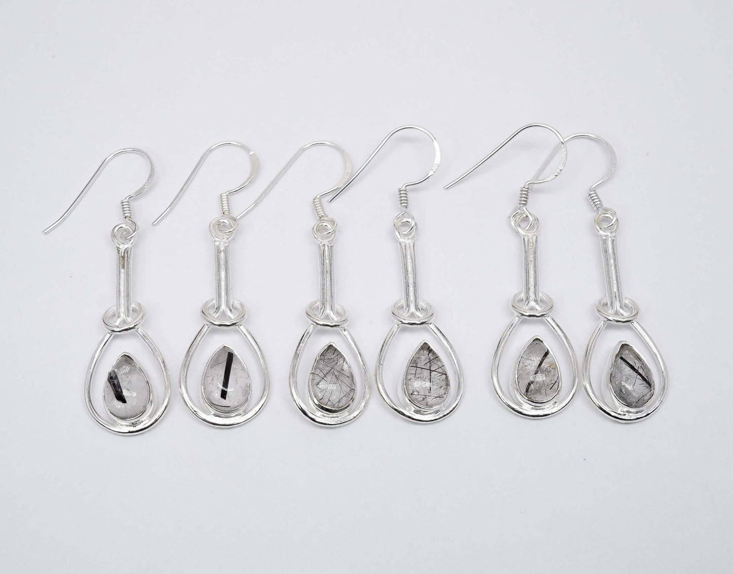 Wholesale 925 3PR Solid Sterling Silver Black Rutile Hook Earring Lot