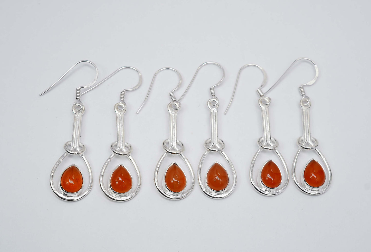 Wholesale 925 3PR Solid Sterling Silver Red Carnelian Hook Earring Lot