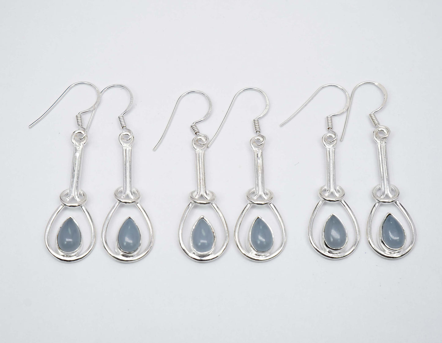 Wholesale 925 3PR Solid Sterling Silver Blue Chalcedony Hook Earring Lot