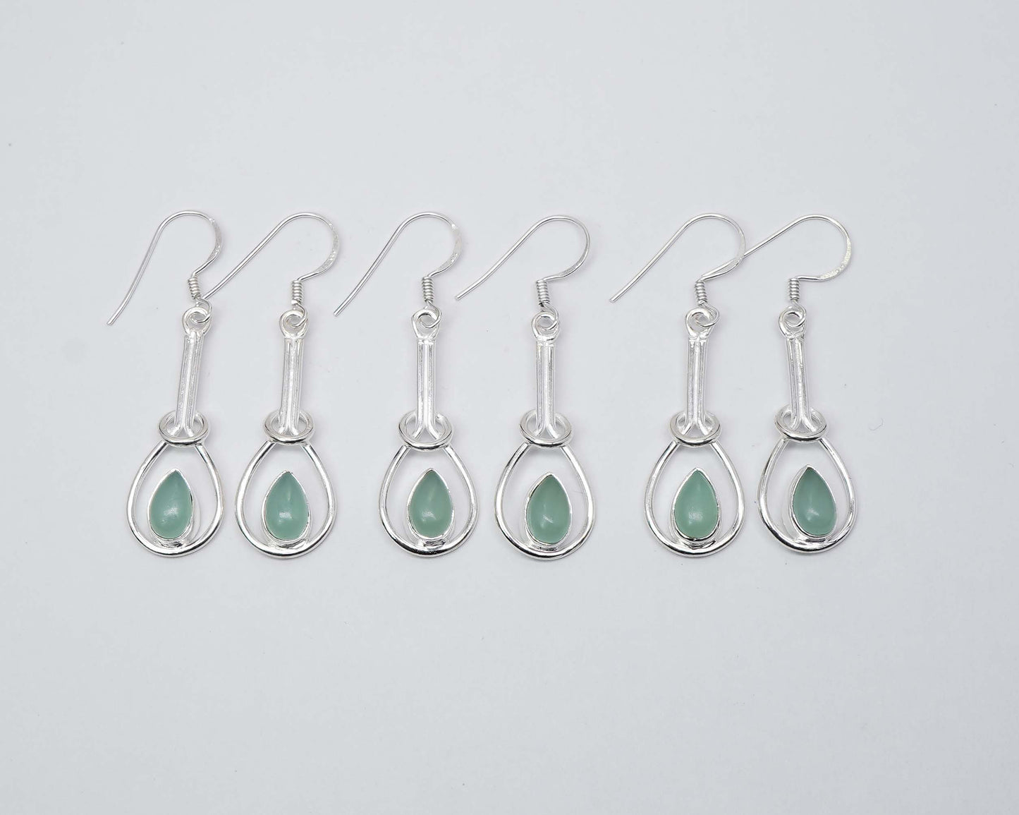 Wholesale 925 3PR Solid Sterling Silver Aqua Chalcedony Hook Earring Lot