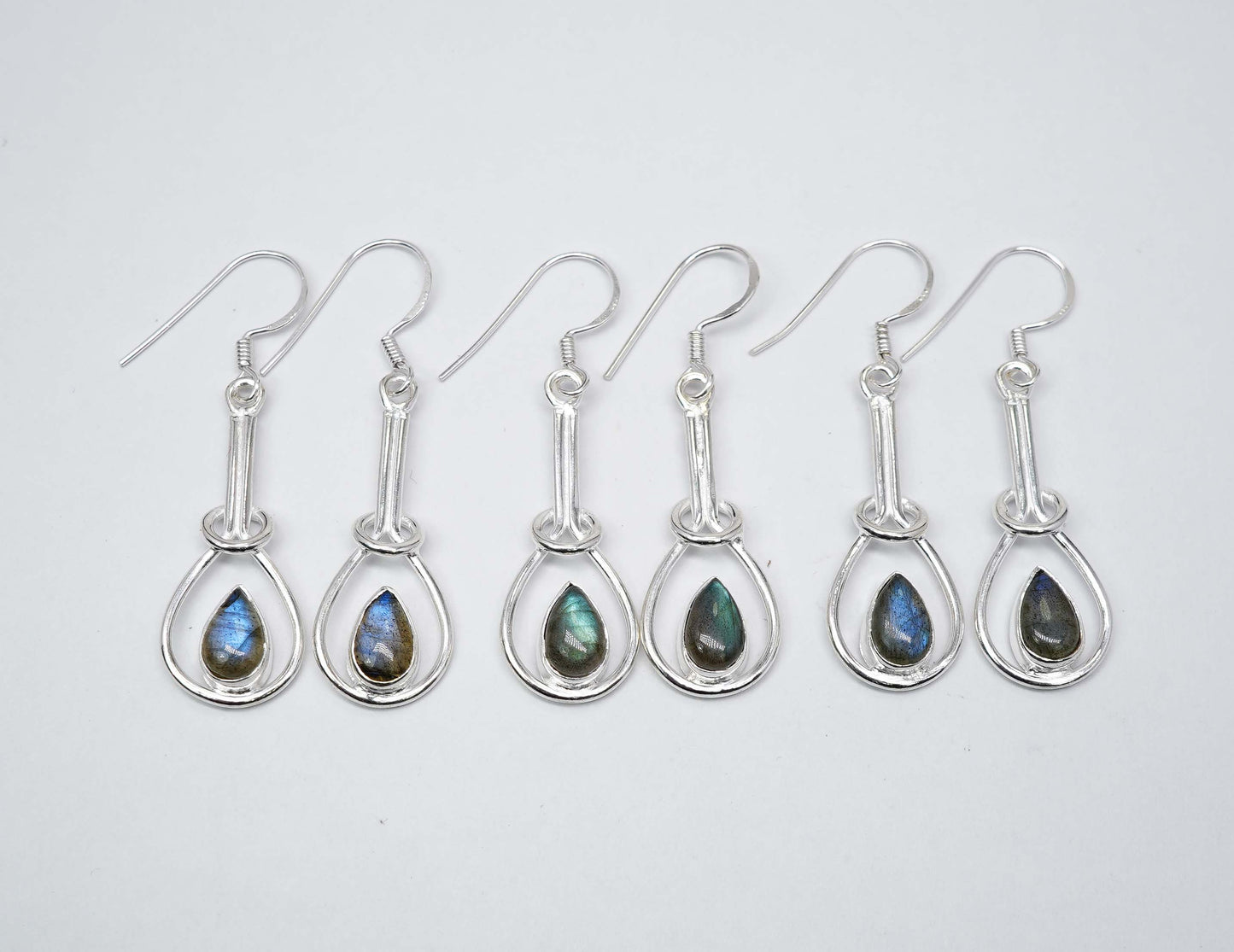 Wholesale 925 3PR Solid Sterling Silver Labradorite Hook Earring Lot