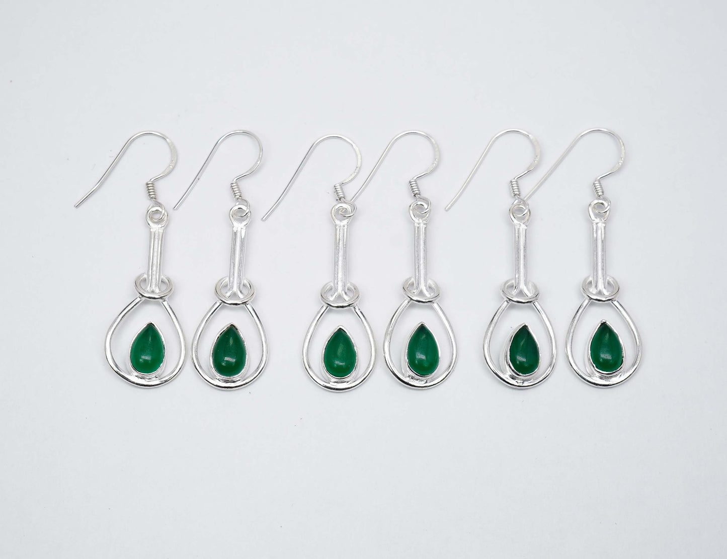 Wholesale 925 3PR Solid Sterling Silver Green Onyx Hook Earring Lot