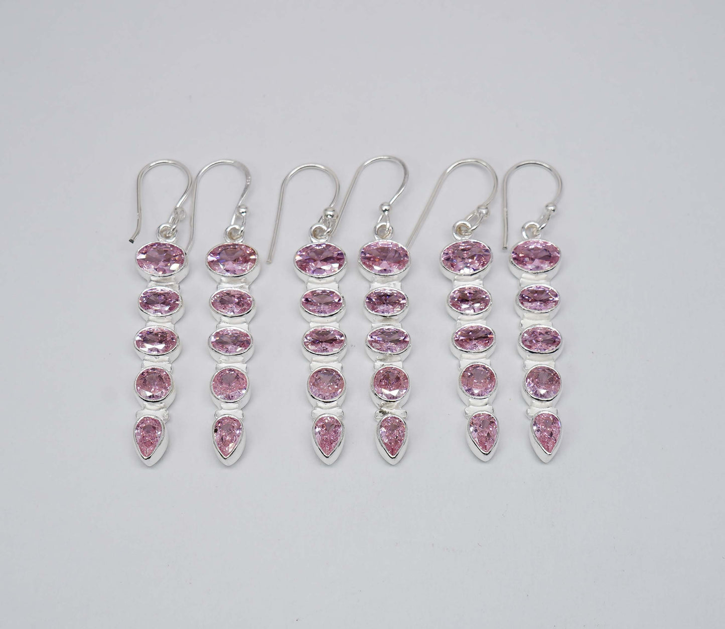 Wholesale 925 3PR Sterling Silver Faceted Pink Topaz Hook Earring Lot