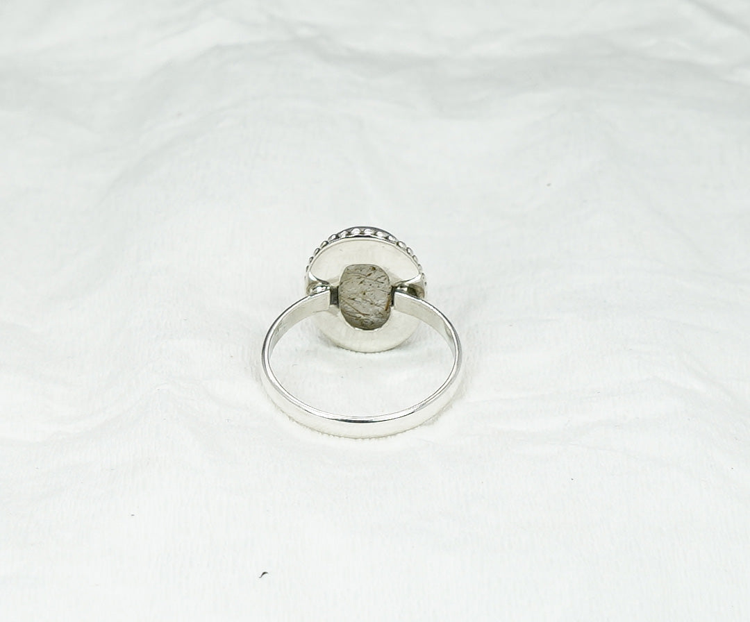 925 Solid Sterling Silver Golden Rutile Ring - 9 US