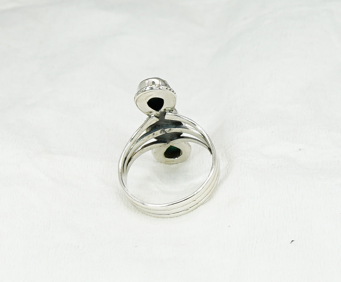 925 Solid Sterling Silver Green Malachite Ring - 9 US
