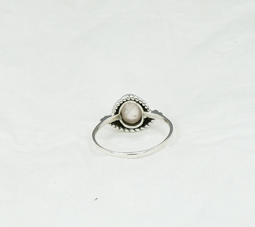 925 Solid Sterling Silver Pink Rose Quartz Ring - 11 US