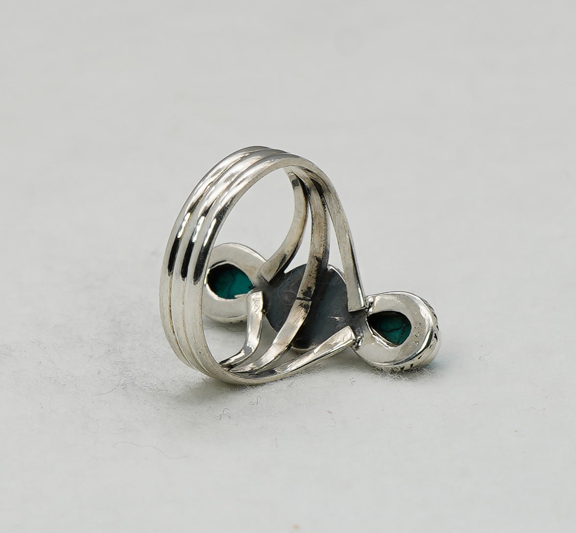 925 Solid Sterling Silver Blue Turquoise Ring - 9 US
