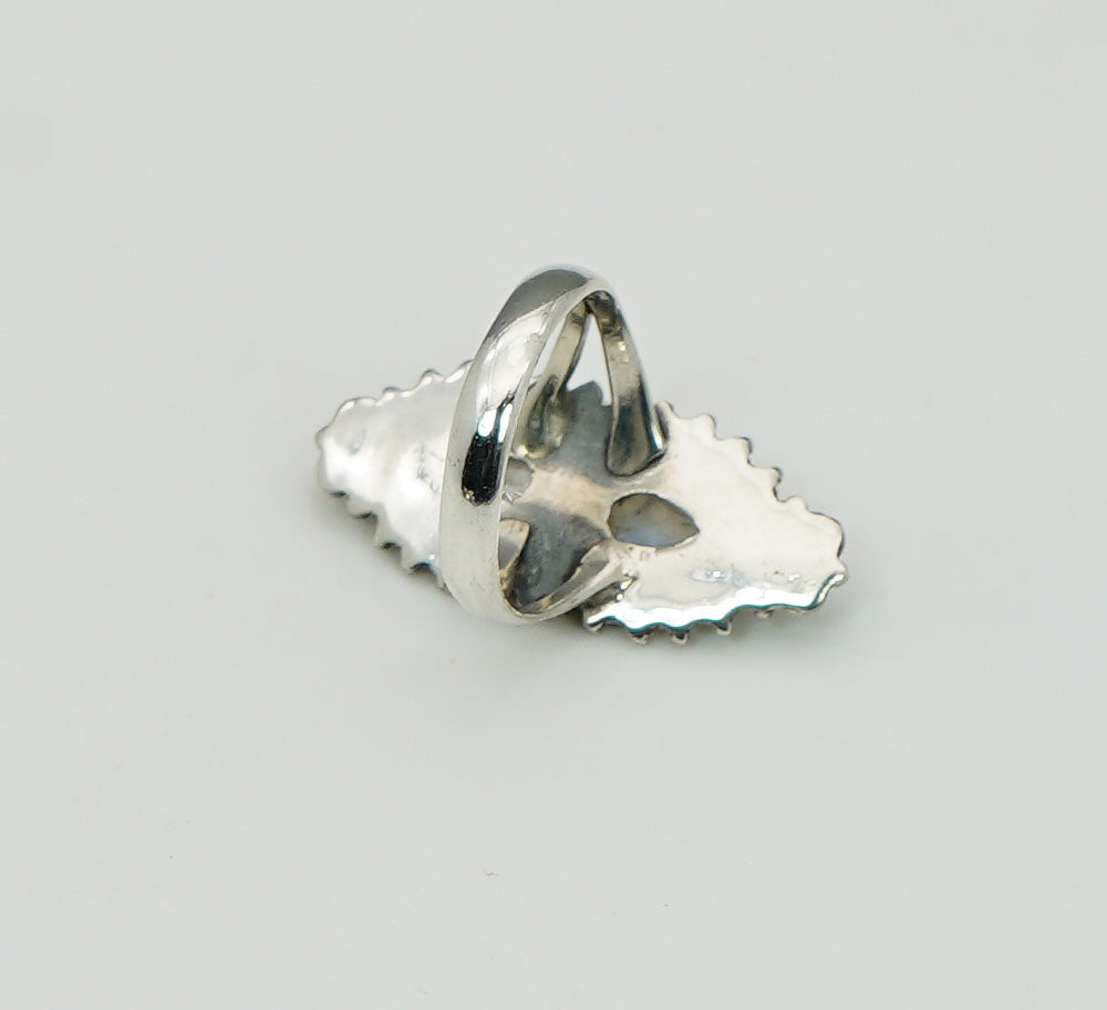 925 Solid Sterling Silver White Rainbow Moonstone Ring - 9 US