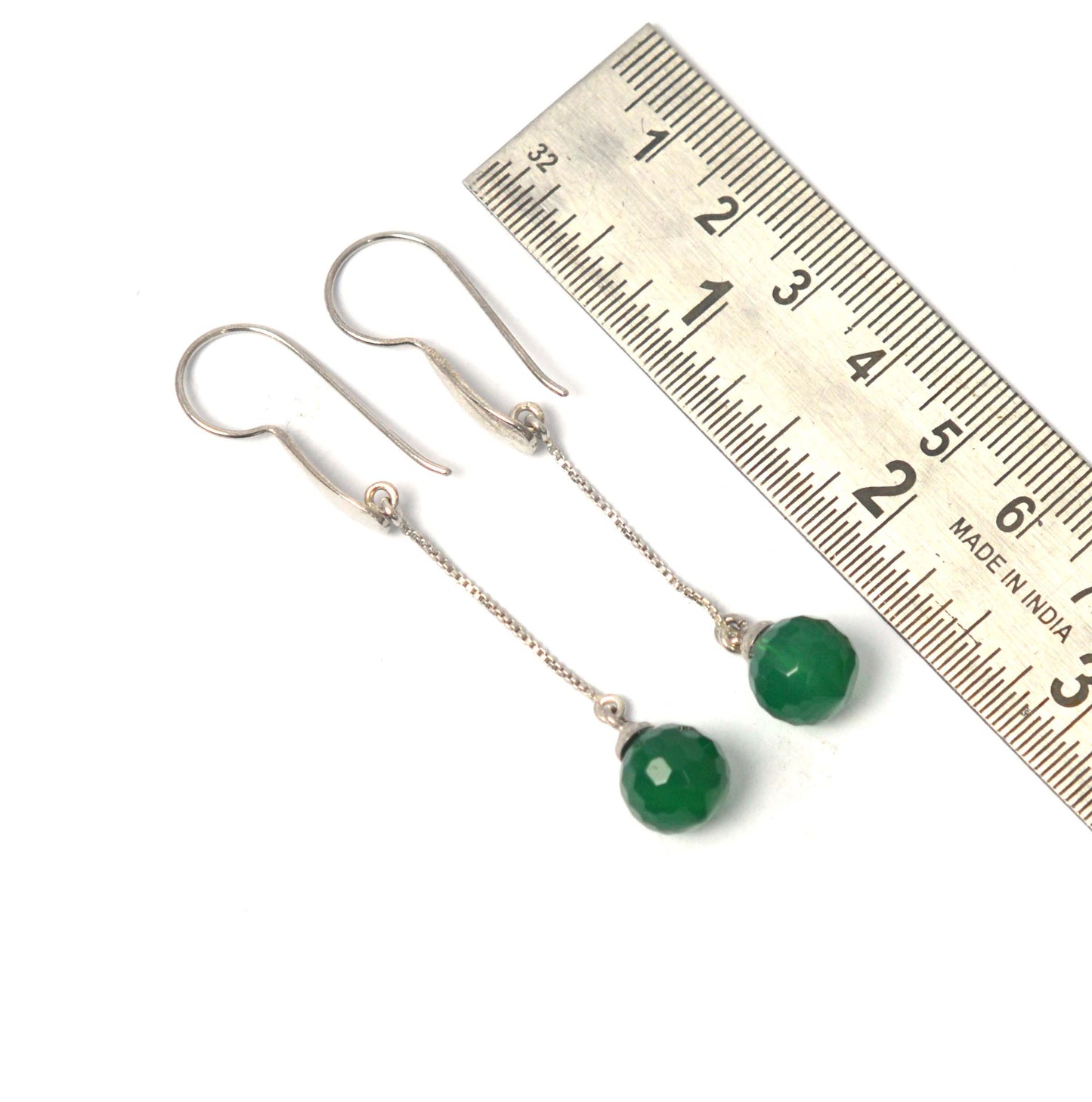 925 SOLID STERLING SILVER GREEN ONYX HOOK EARRING- 2.7 INCH