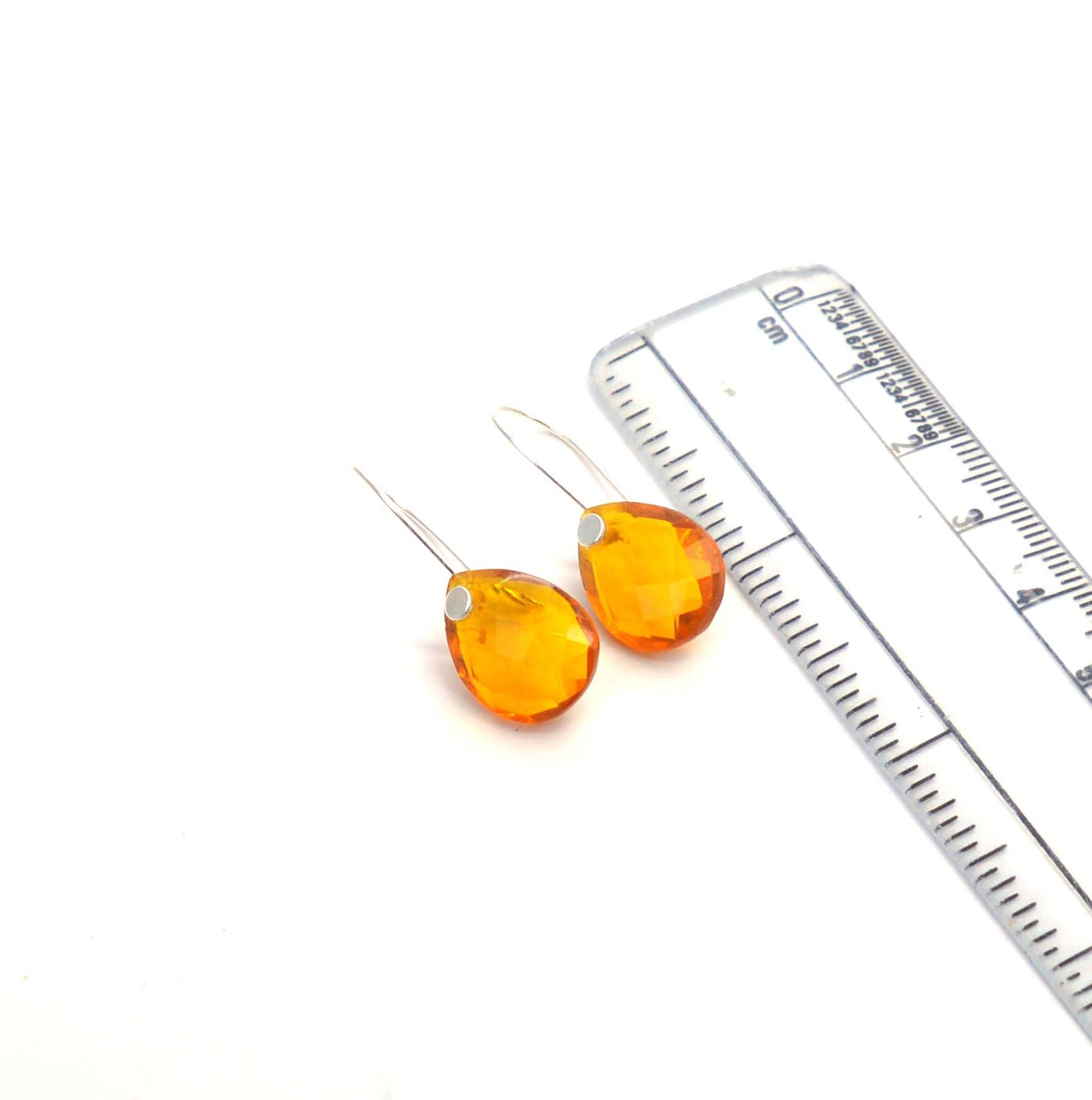 925 SOLID STERLING SILVER CUT HONEY QUARTZ WIRE EARRING -1.1 INCH