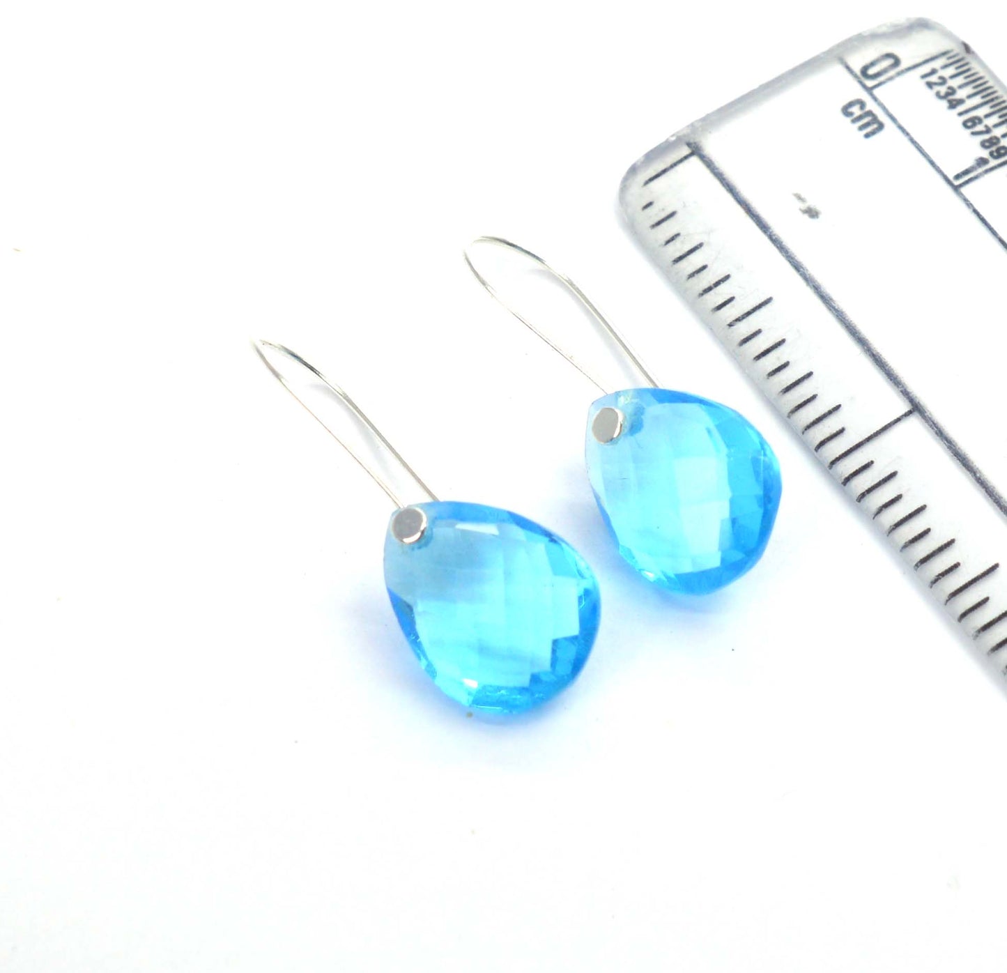 925 SOLID STERLING SILVER CUT BLUE QUARTZ WIRE EARRING -1.2 INCH