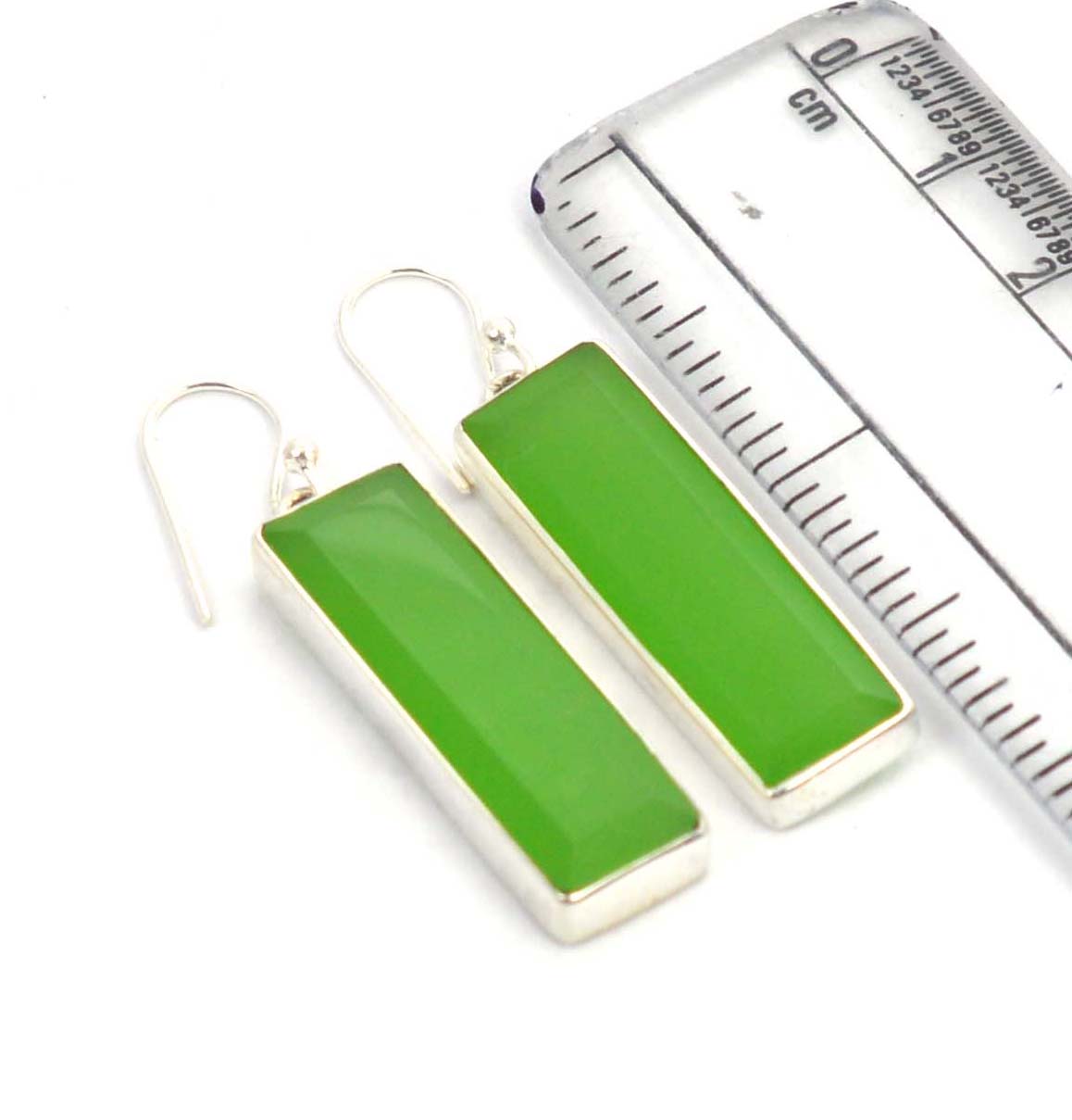 925 SOLID STERLING SILVER FACETED GREEN JADE HOOK EARRING -1.7 INCH