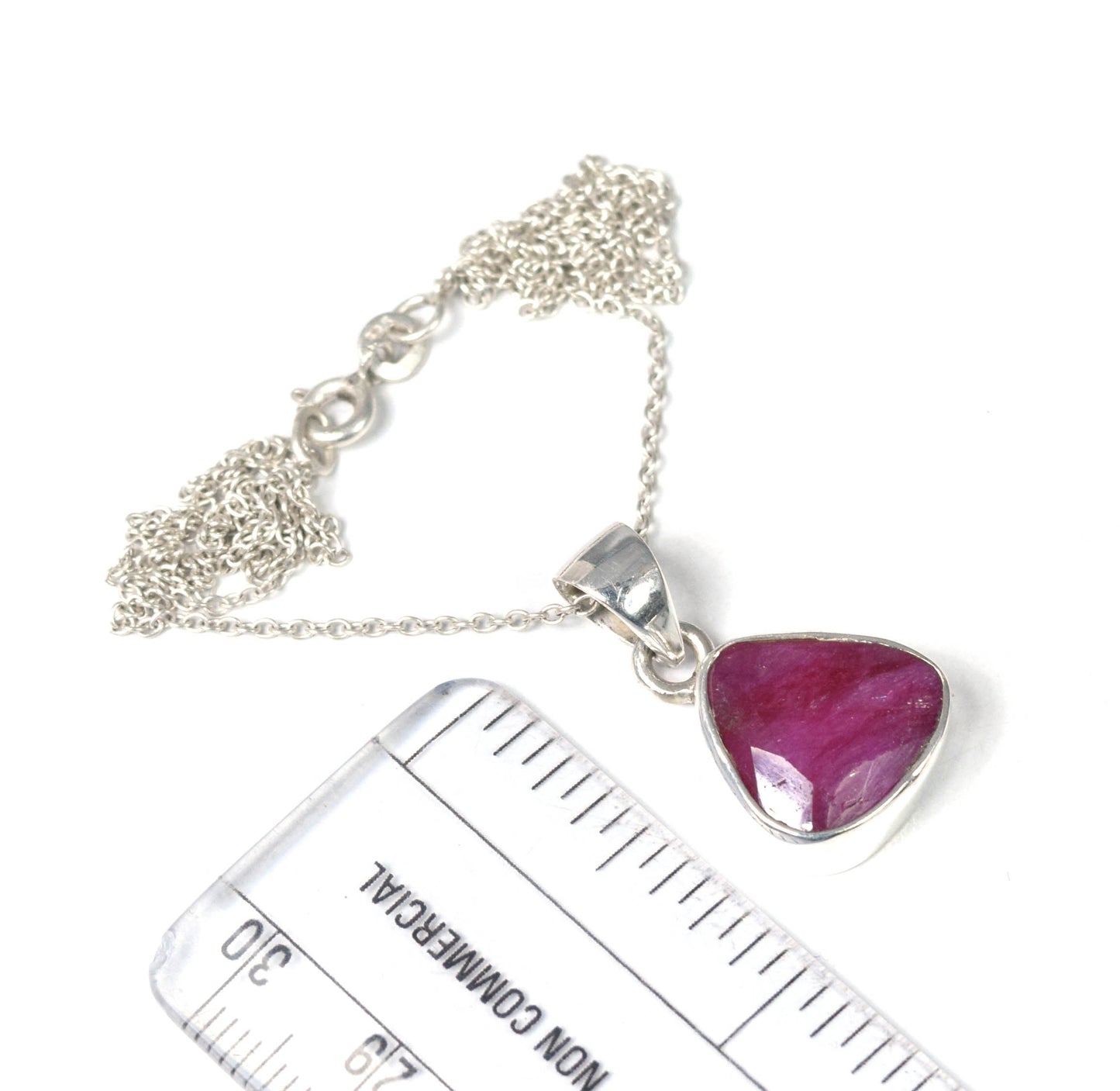 925 Solid Sterling Cut Simulated Ruby Chain Pendant- 19 INCH