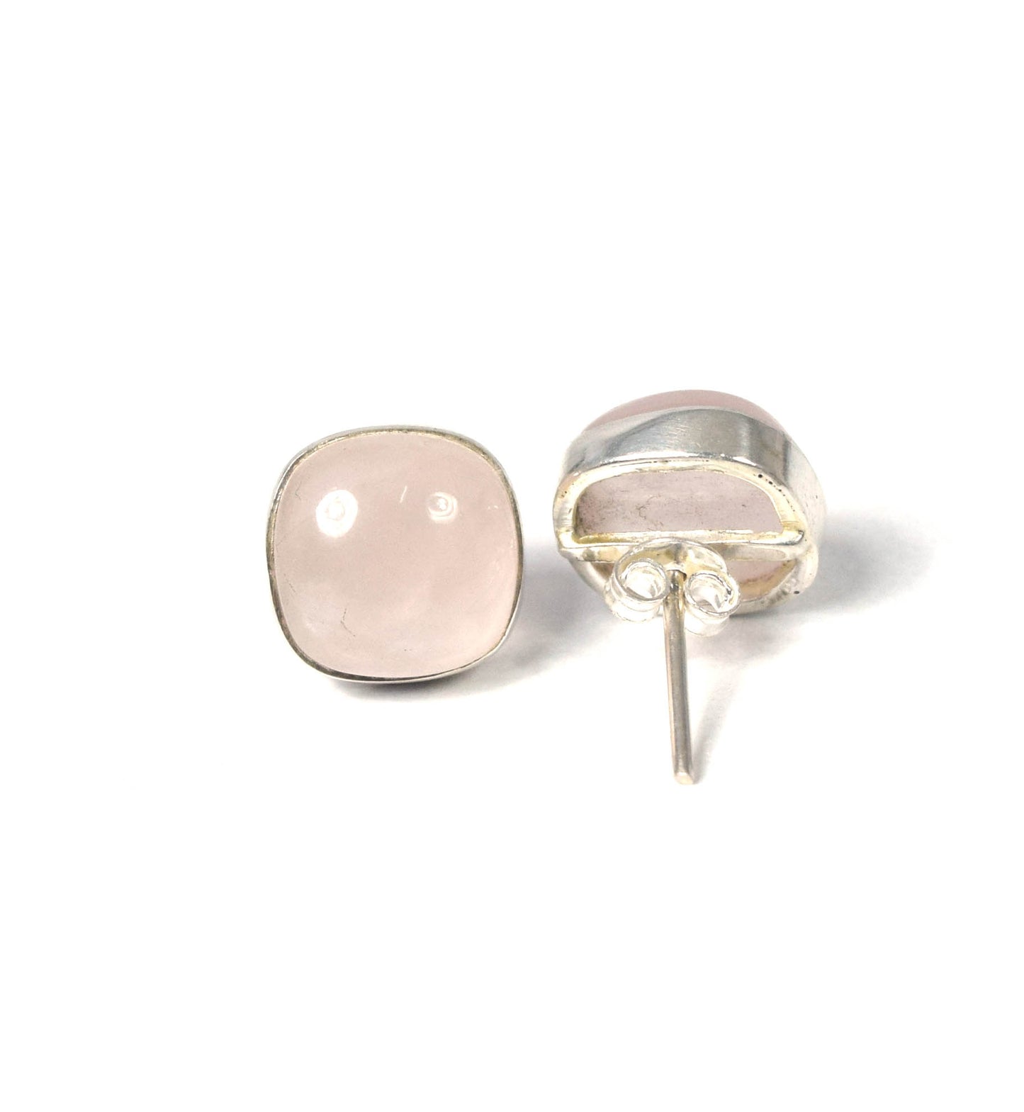 925 Solid Sterling Silver Pink Rose Quartz Stud Earring