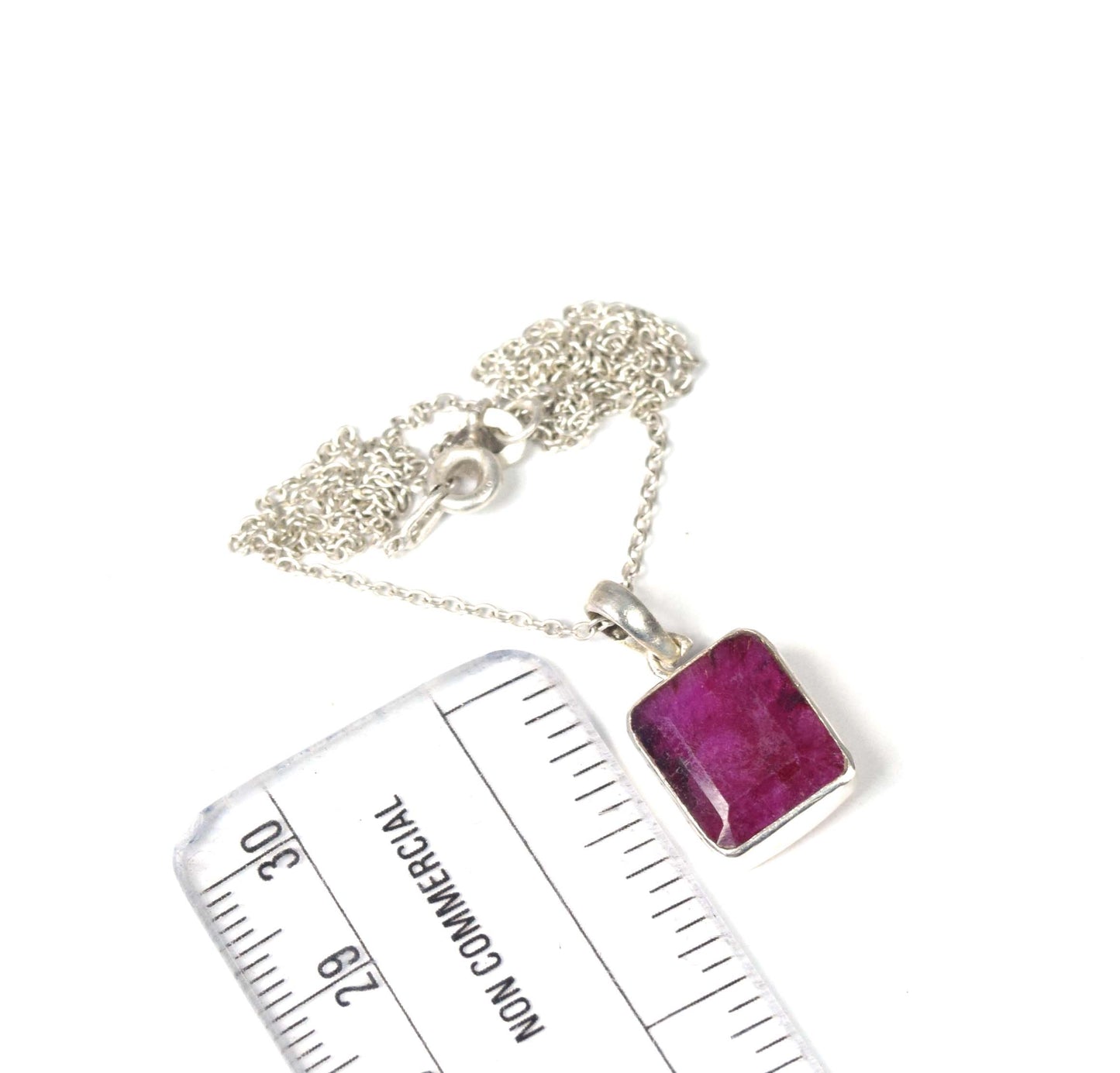 925 Solid Sterling Simulated Ruby Chain Pendant-18.6 Inch