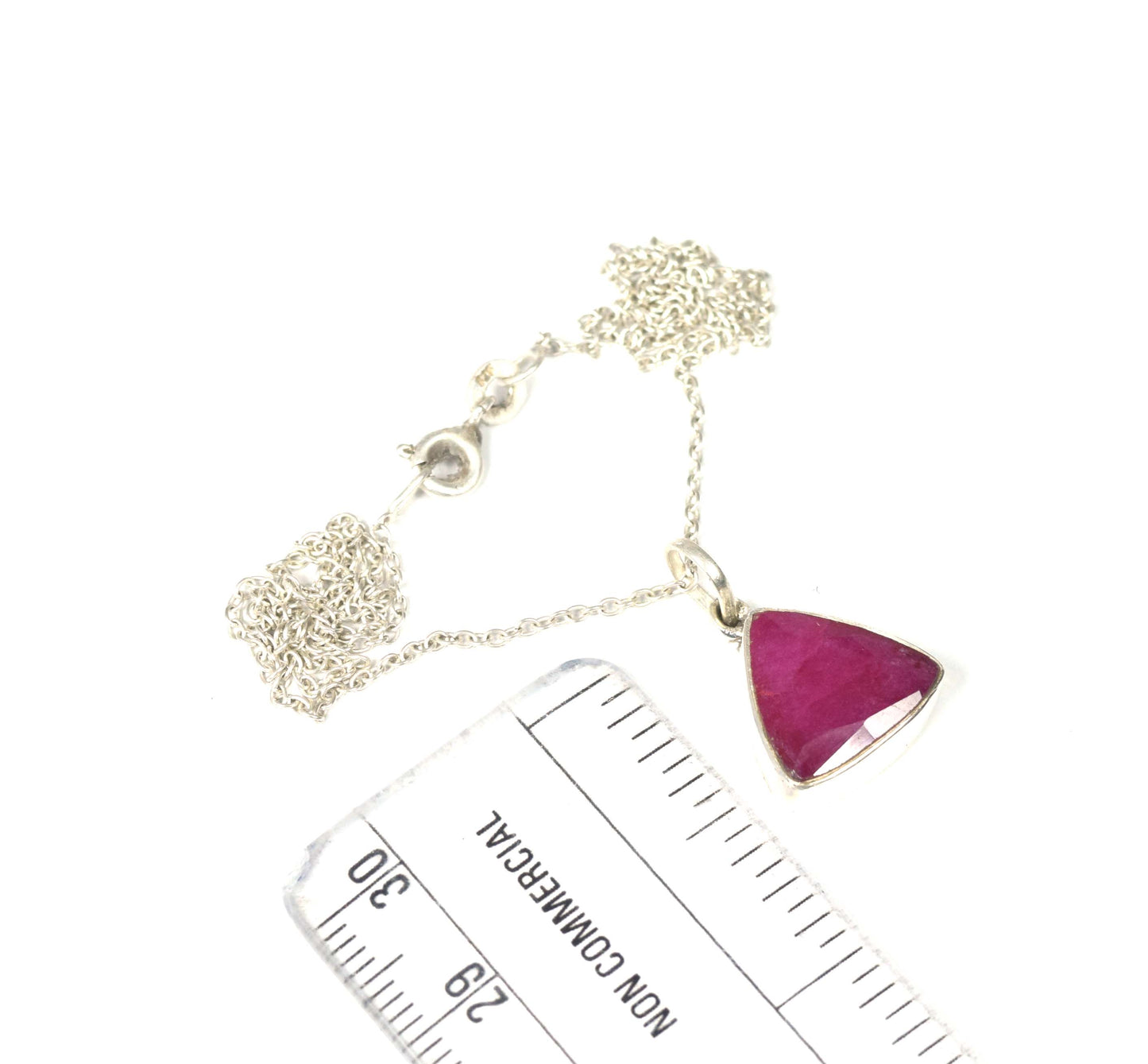 925 Solid Sterling Simulated Ruby Chain Pendant-18.7 Inch