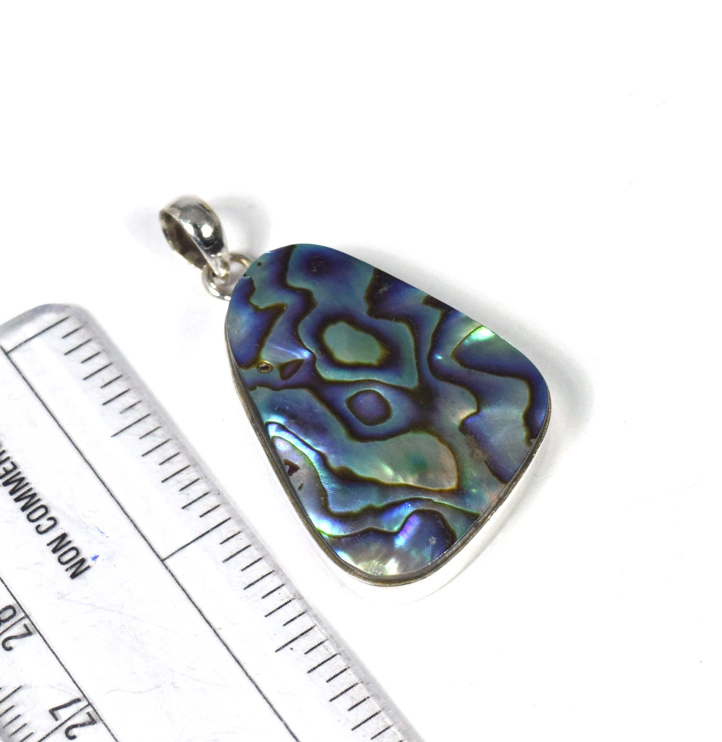 925 Solid Sterling Silver Abalone Shell Pendant-1.7 Inch