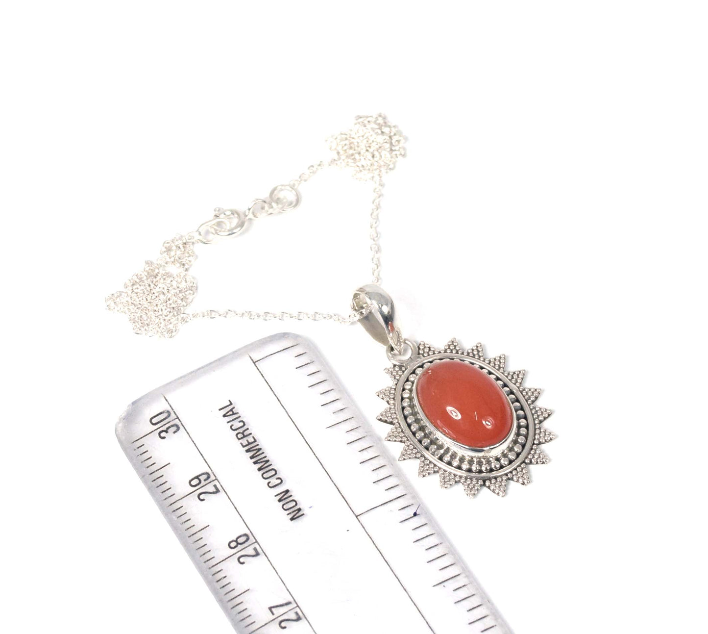 925 Solid Sterling Silver Red Carnelian Chain Pendant-19.3 Inch
